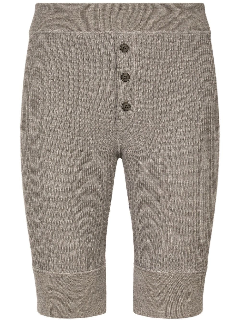 elasticated-waist ribbed-knit shorts - 1