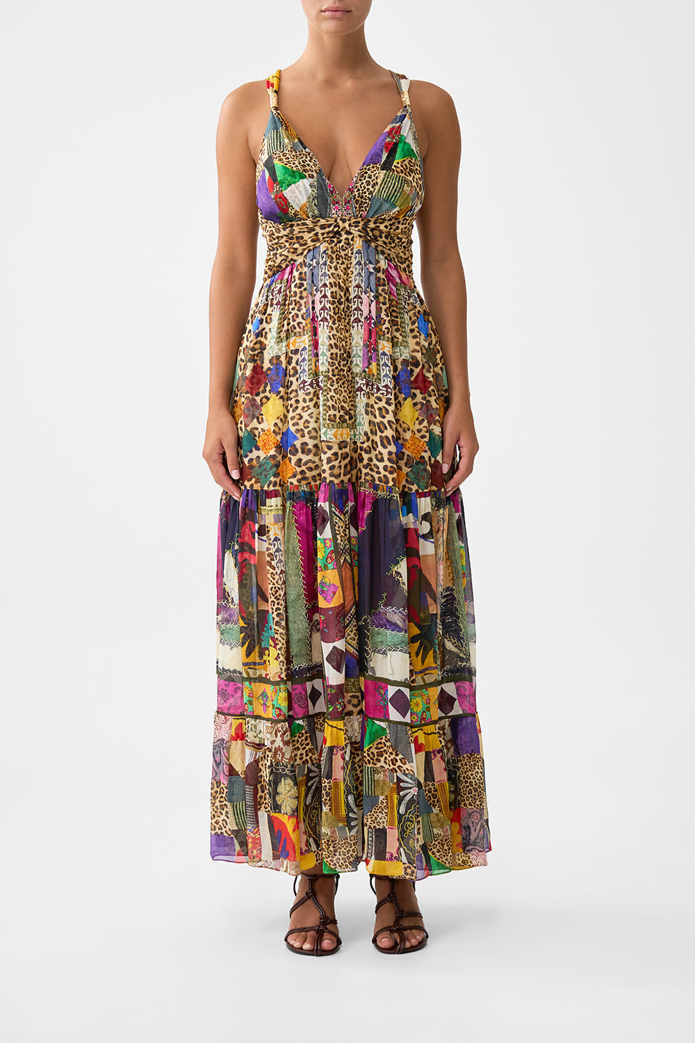 BEAD STRAP GATHERED PANEL DRESS - 2
