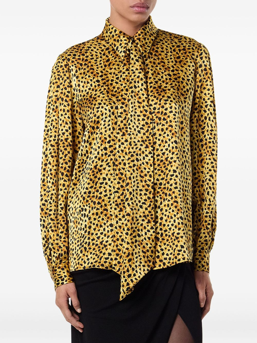 cheetah-print tie-neck blouse - 3