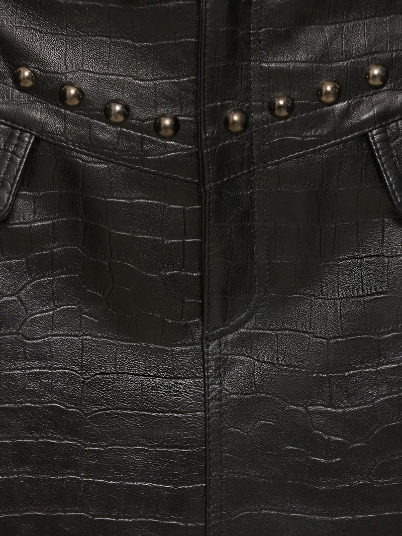 Croco print leather midi skirt w/ studs - 2