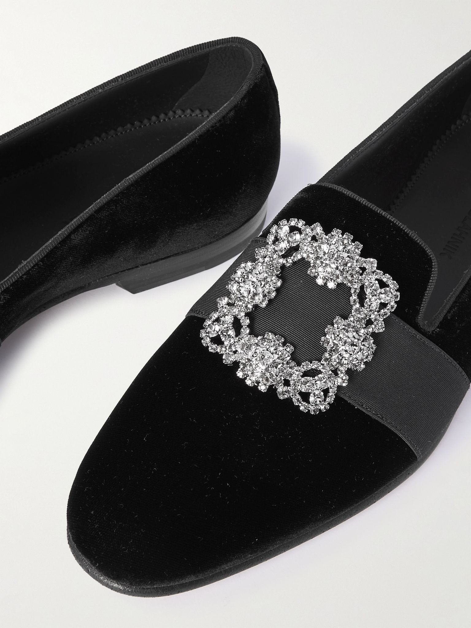 Carlton Crystal-Embellished Grosgrain-Trimmed Velvet Loafers Black - 6