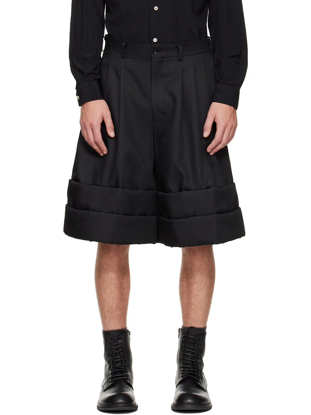 Black Polyester Kersey Shorts - 1