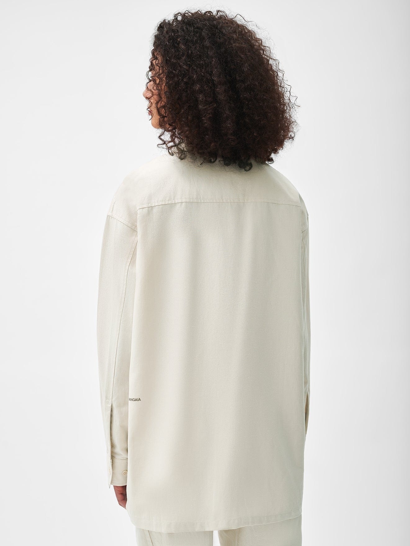 Womens Organic Cotton Linen Mandarin Collar Long-Sleeve Shirt - Limestone - 3
