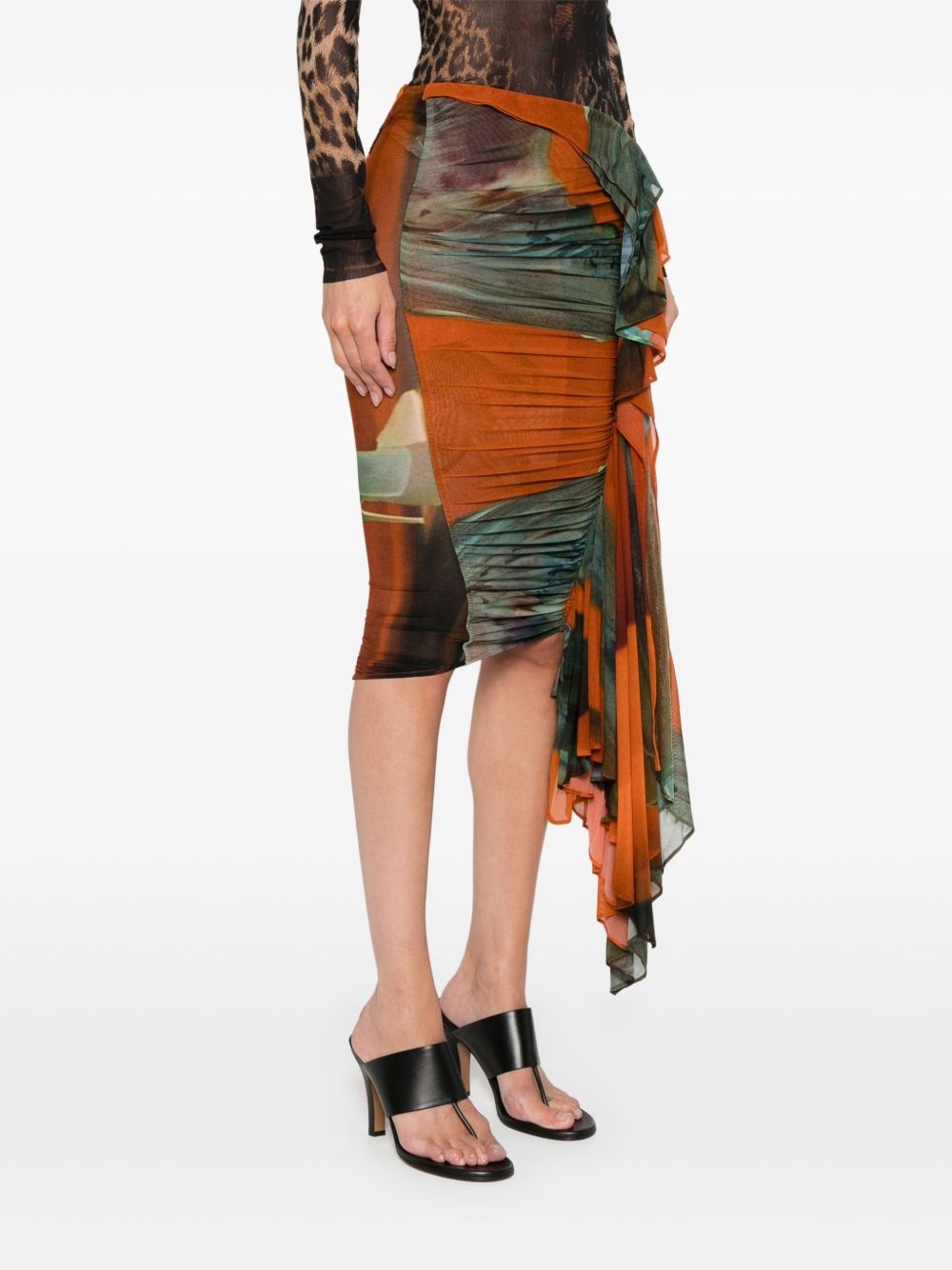 Archive-print ruched skirt - 3