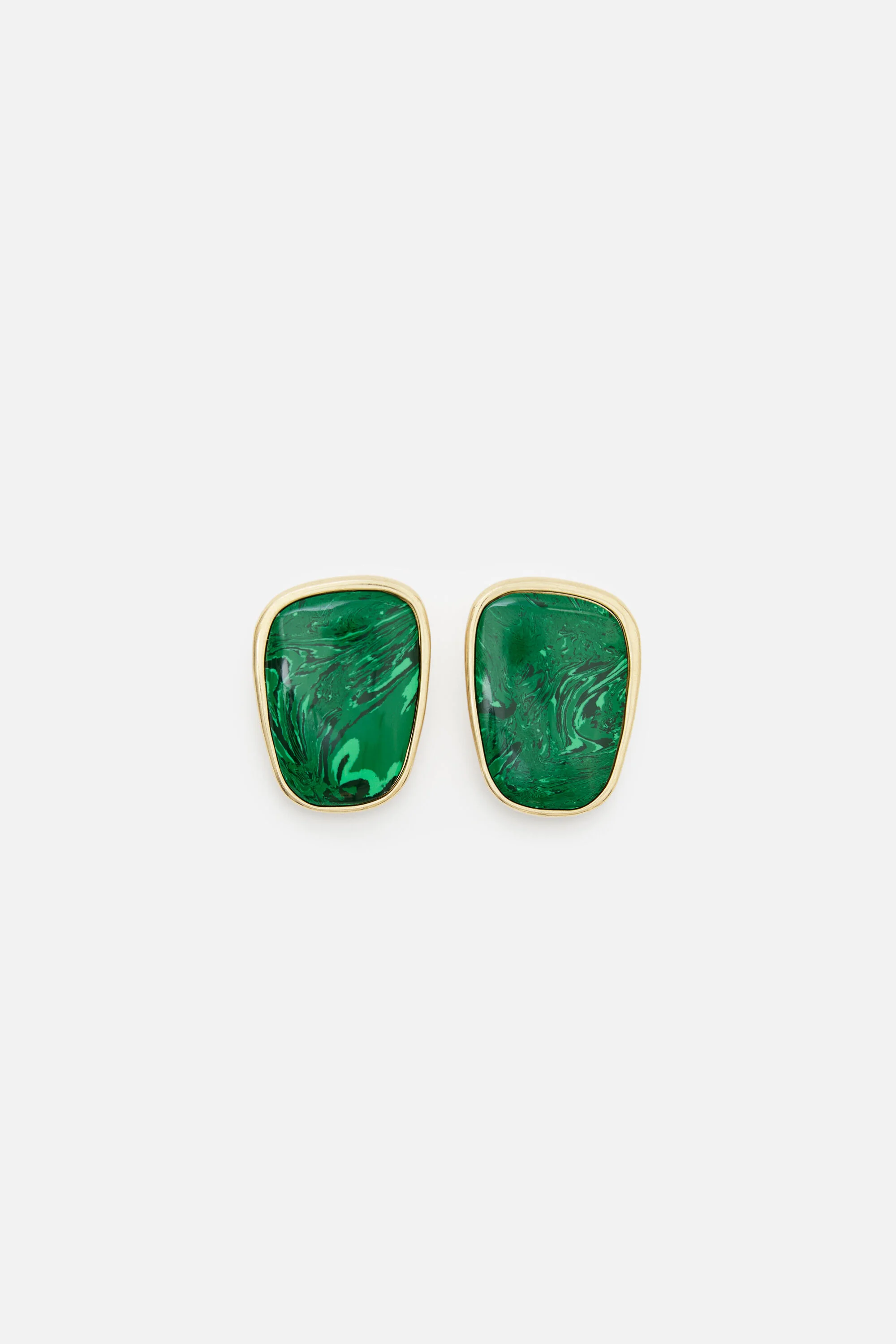Stone plate earrings - Semi matt gold/green - 1