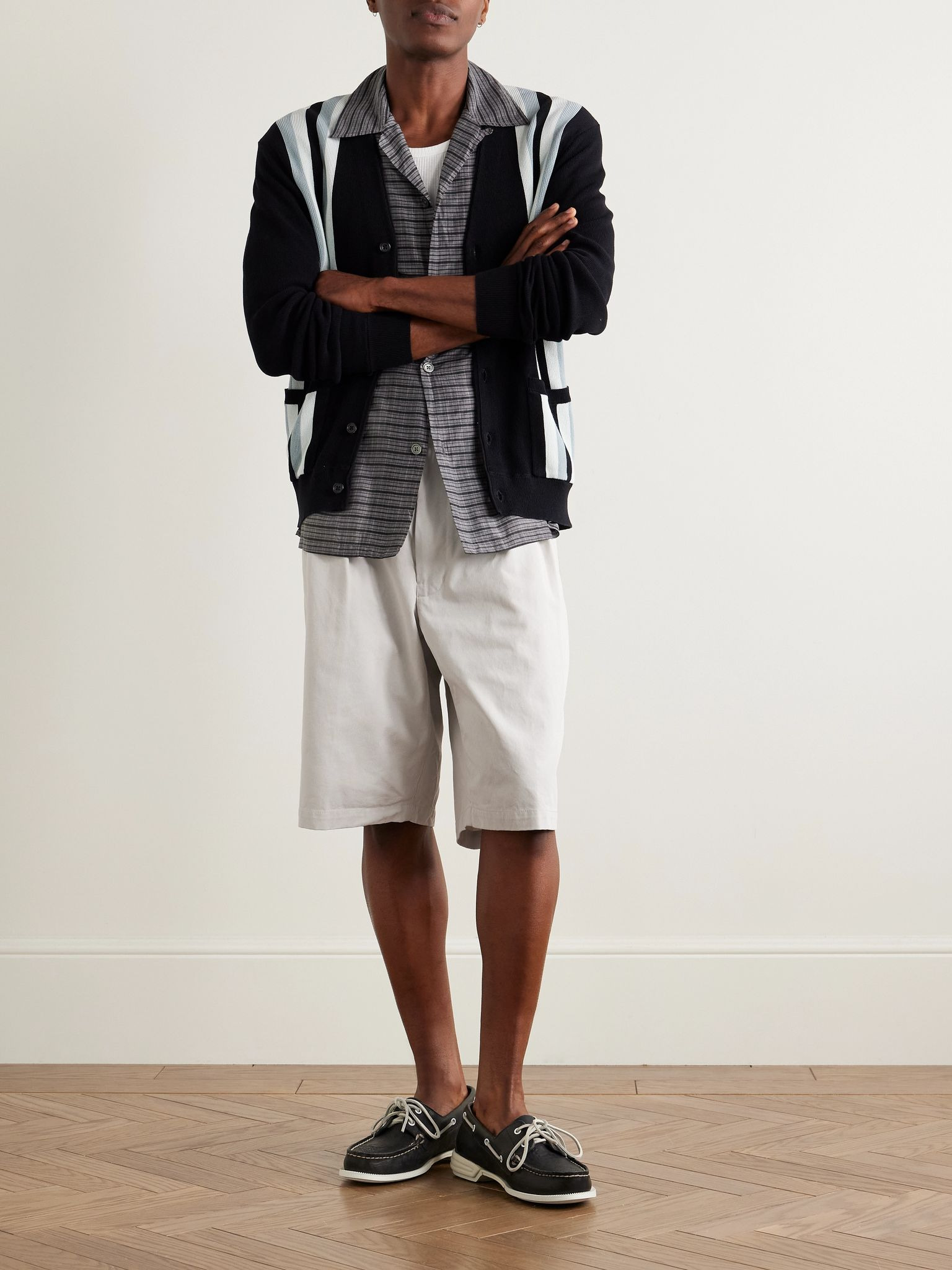 Wide-Leg Pleated Cotton-Twill Shorts Ecru - 2