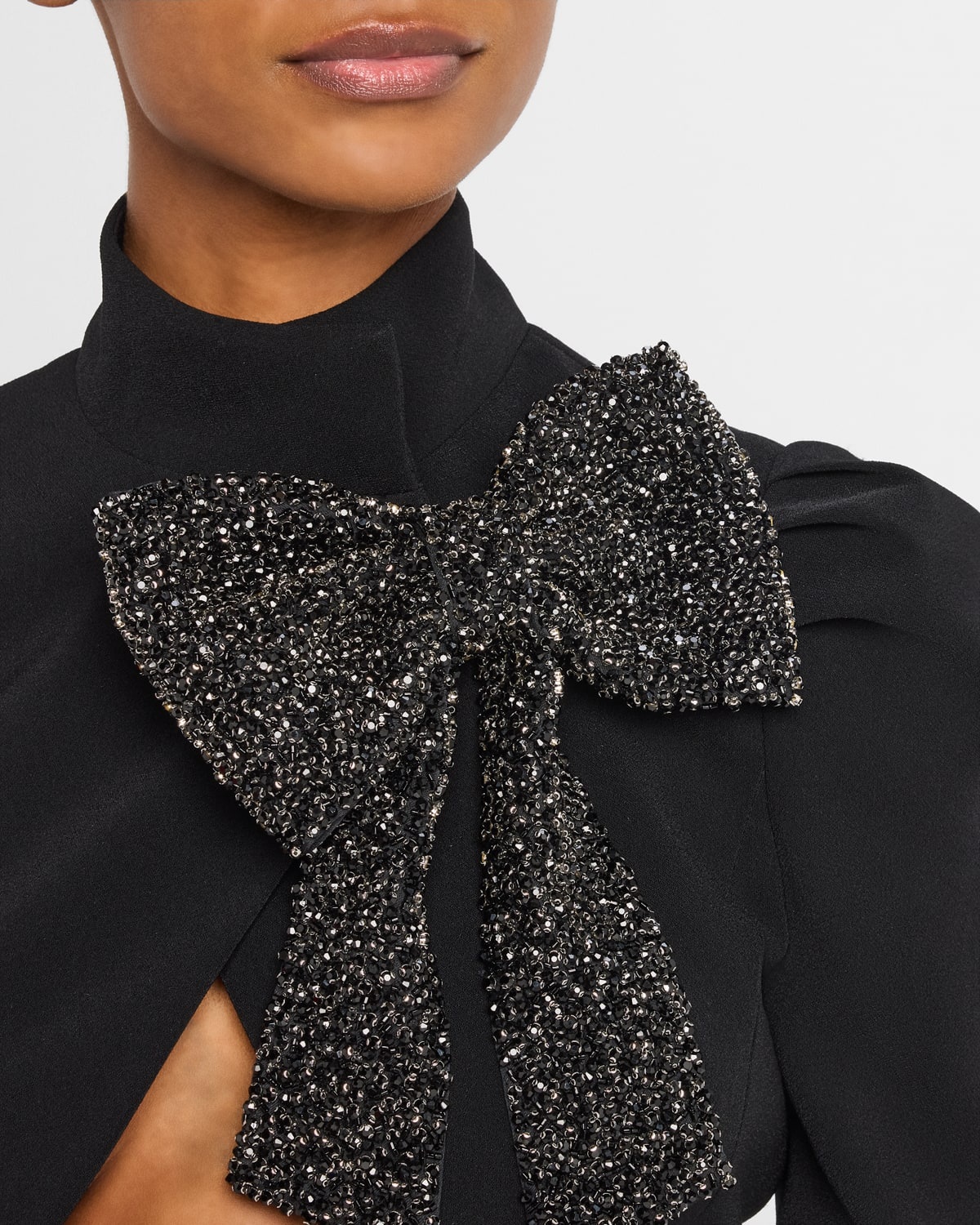 Alice Olivia Addison Embellished Bow Collar Cropped Jacket REVERSIBLE