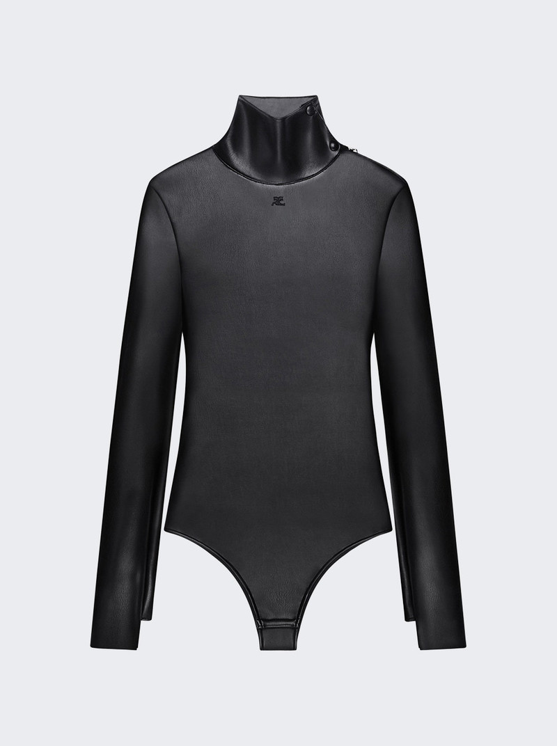 Mockneck Leather Effect Bodysuit Black 1