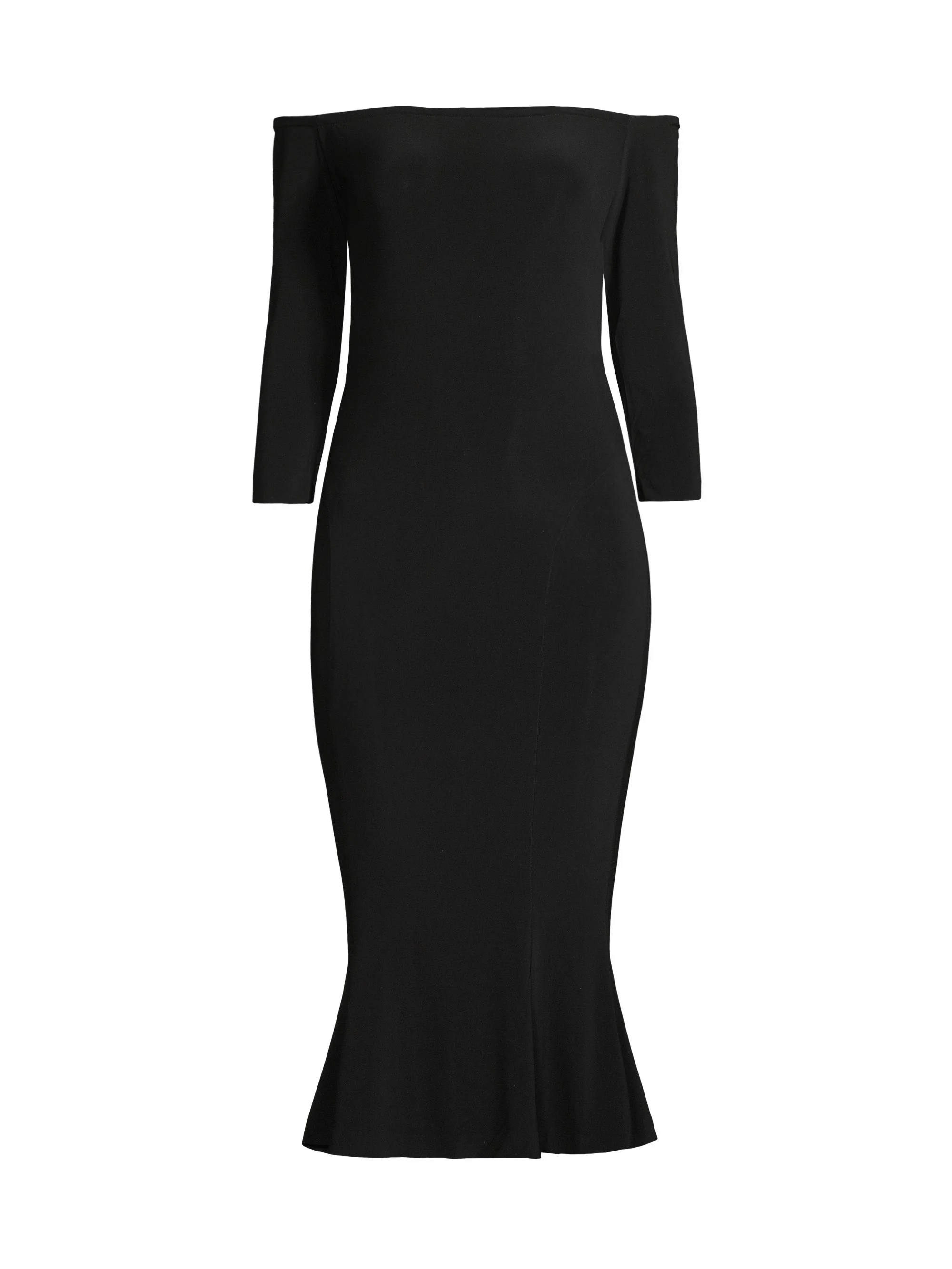 Women's Off-The-Shoulder Fishtail Midi-Dress - Black - 1