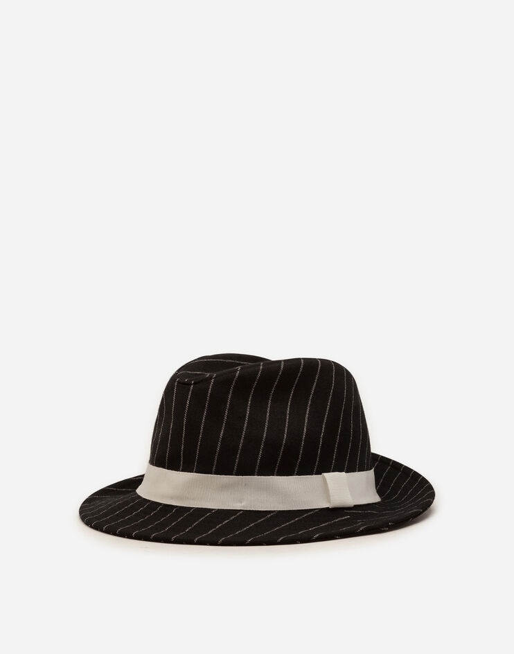 Pinstripe woolen fabric fedora hat - 1