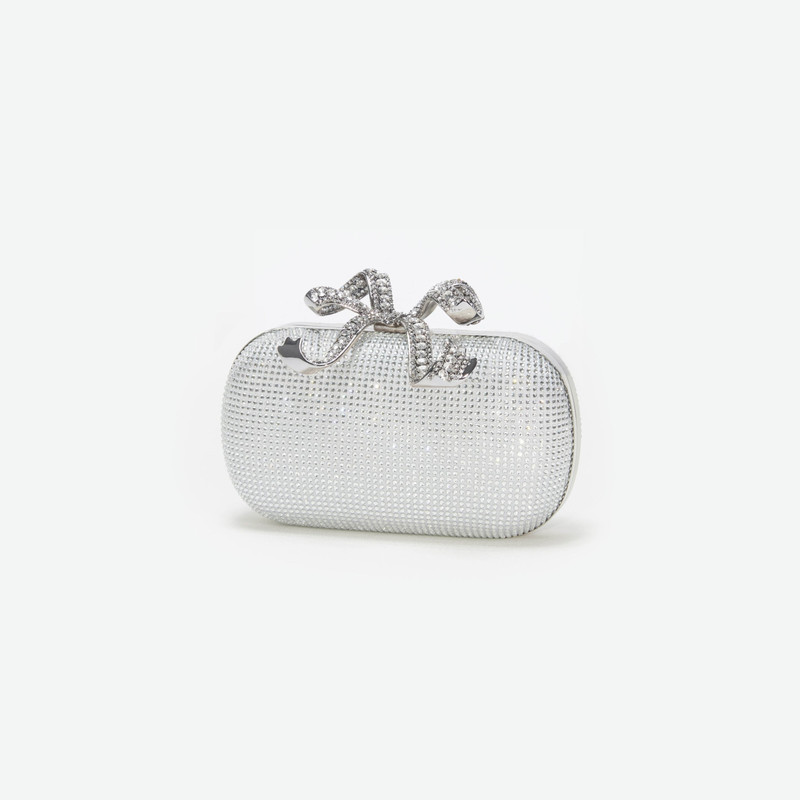 Silver Rhinestone Bow Clutch 2