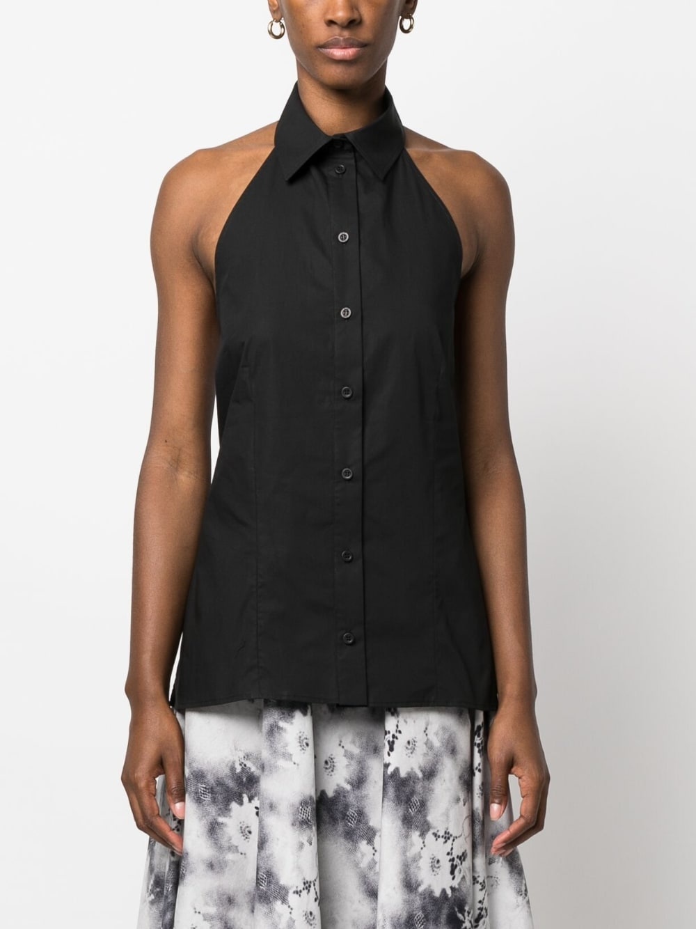 open-back sleeveless cotton shirt - 3