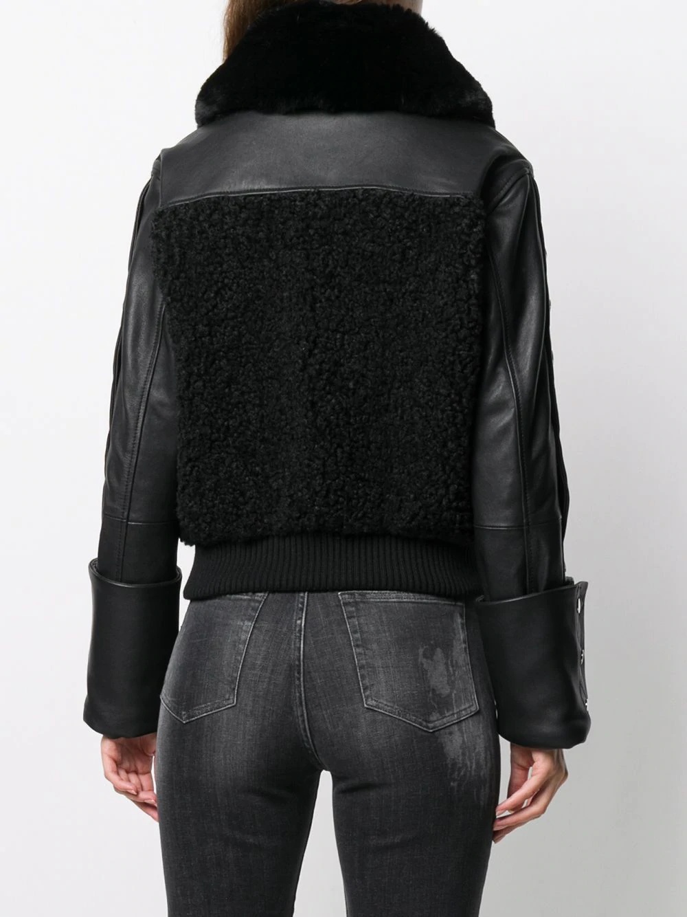 shearling panelled biker jacket - 4