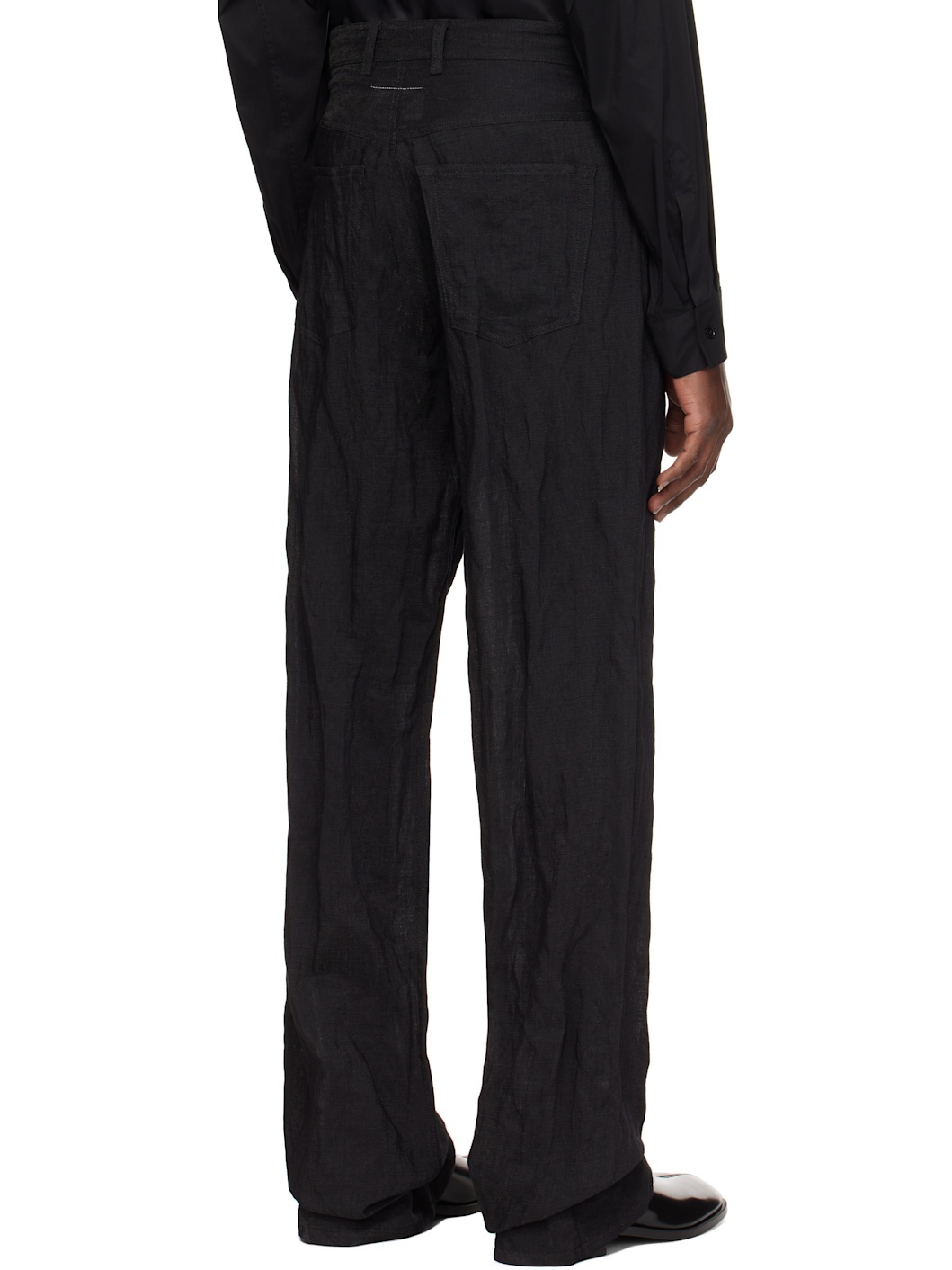 Black Metallic Thread Trousers - 3