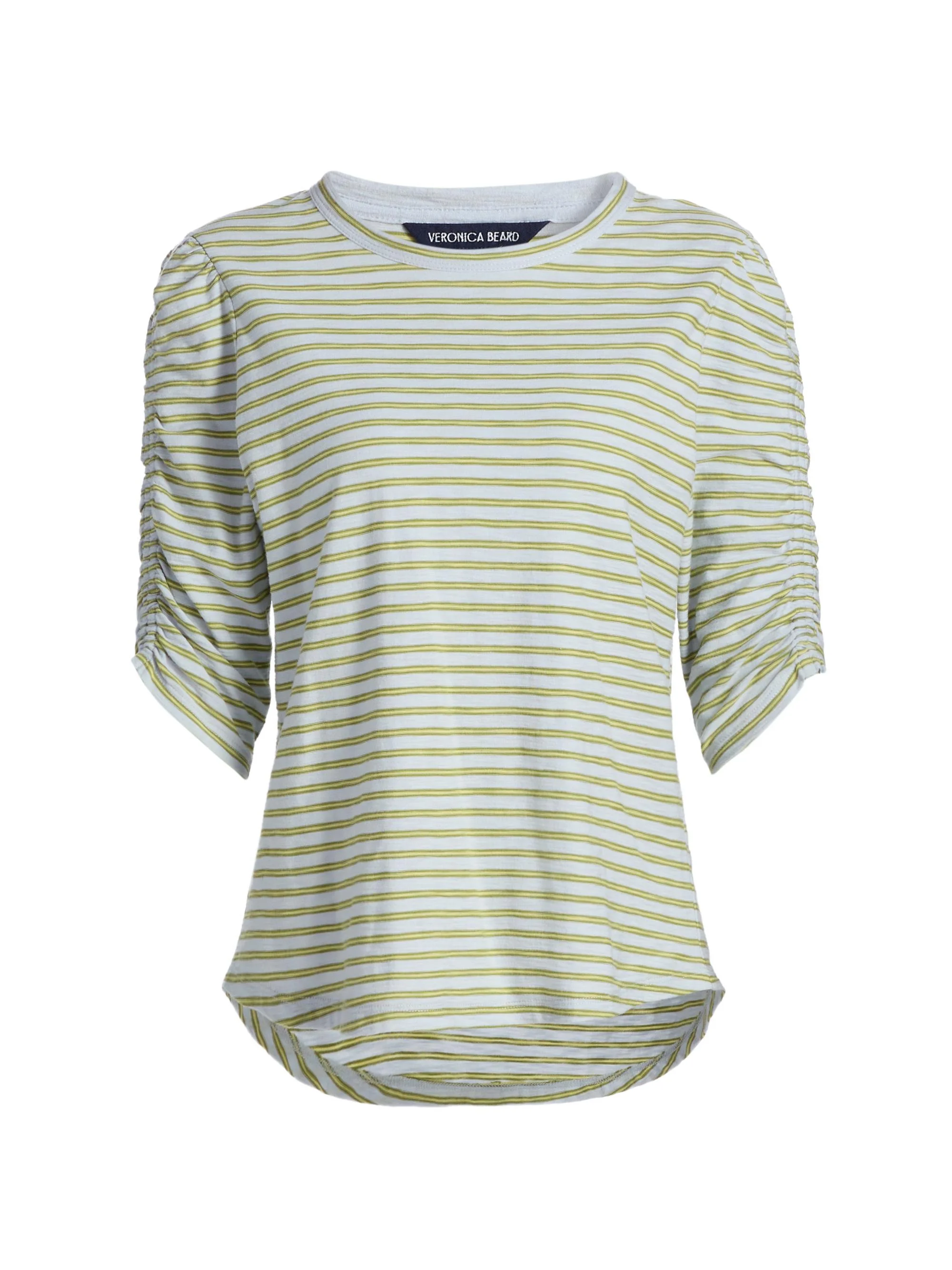 Women's Waldorf Striped Ruched-Sleeve Cotton Jersey T-Shirt - Banded Stripe - 1