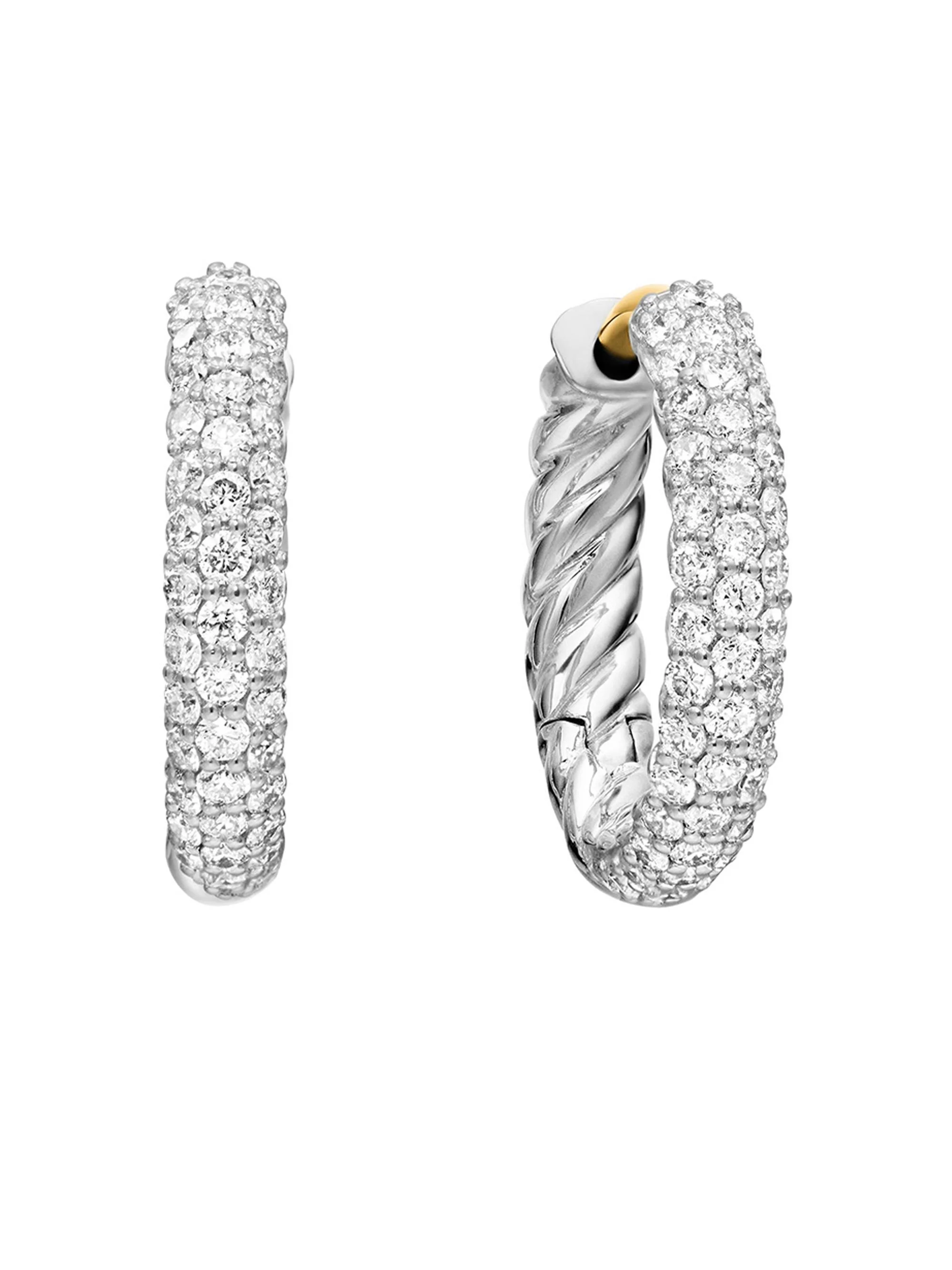 Women's Petite Pavé Huggie Hoop Earrings in Sterling Silver with Diamonds, 14mm - Diamond - 1