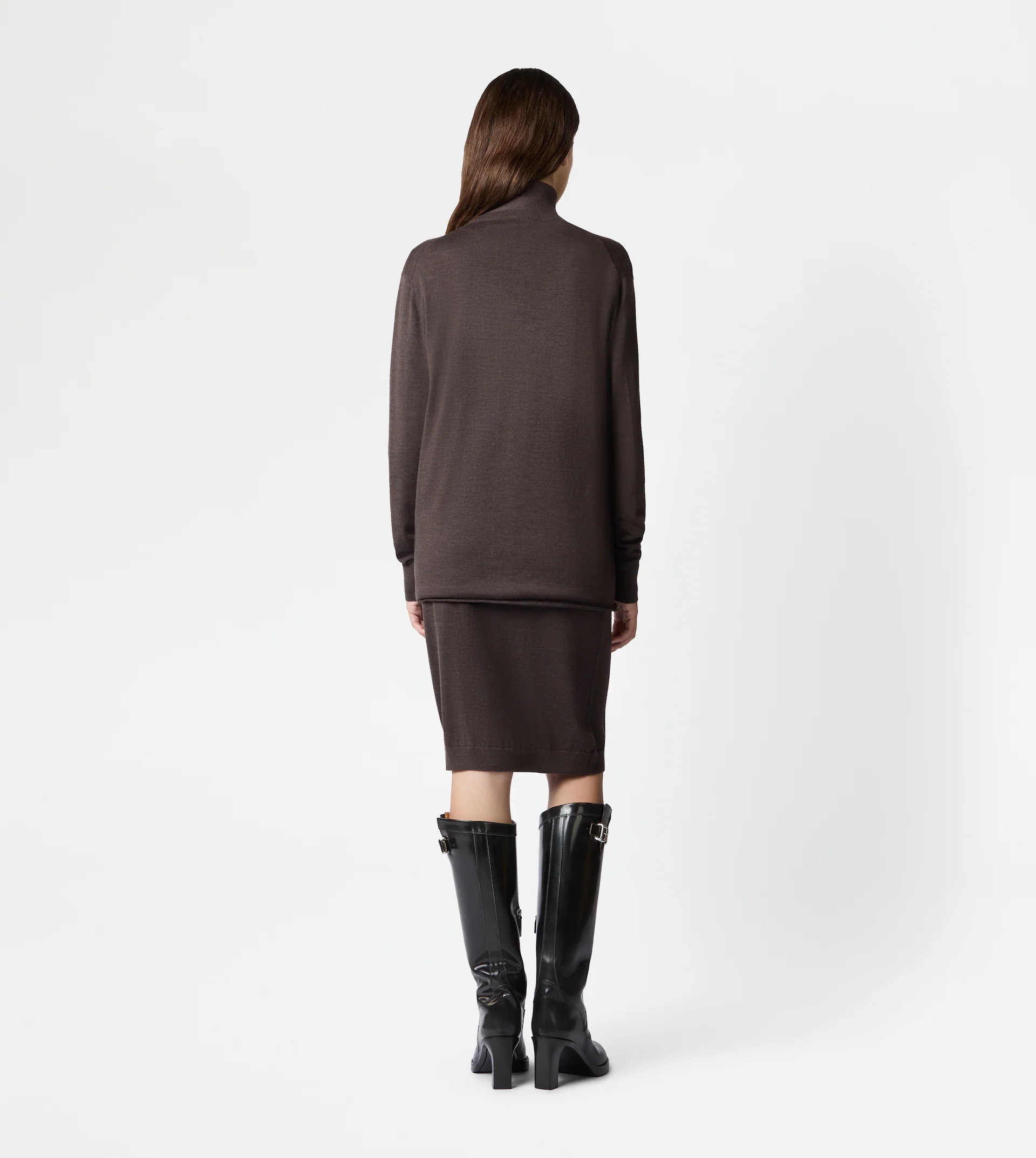 DOUBLE COLLAR SILK BLEND CARDIGAN - BROWN - 3