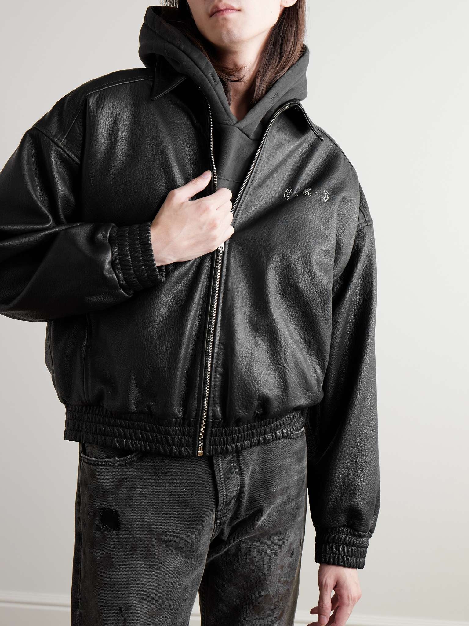 Logo-Embroidered Full-Grain Leather Jacket - 4