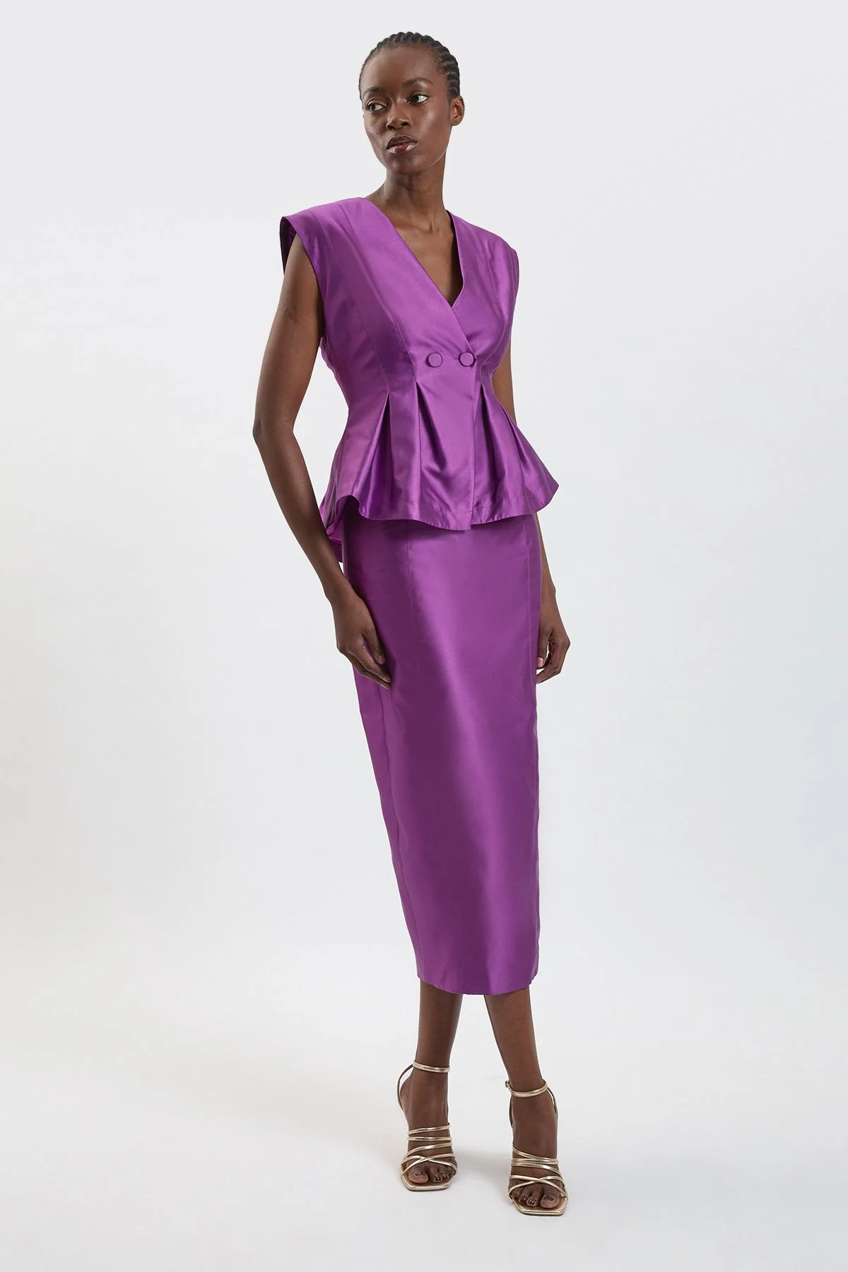Structured Satin Peplum Midi Dress - 1