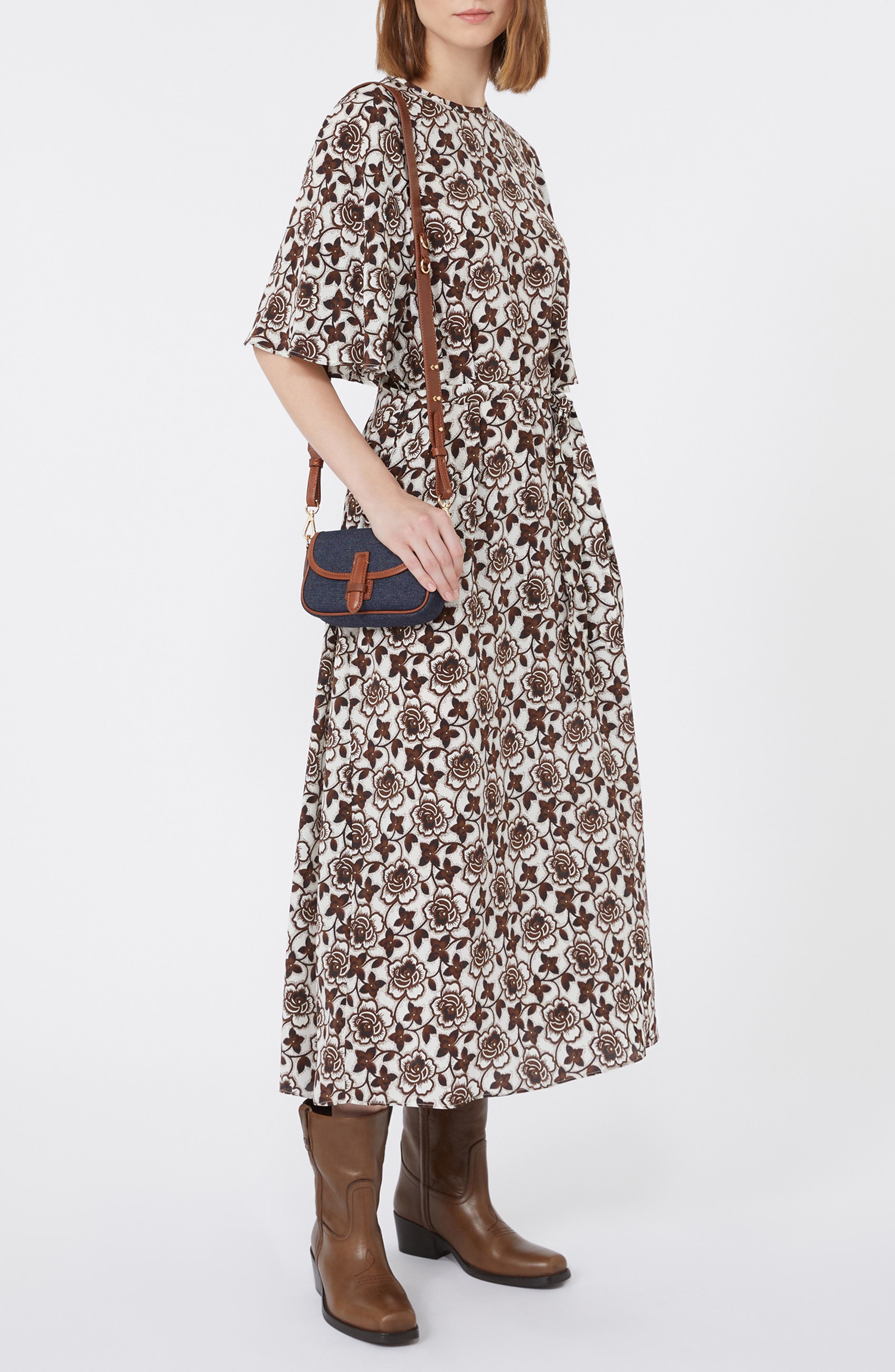 Weekend Max Mara Varese Floral Print Silk Dress in Brown at Nordstrom - 3