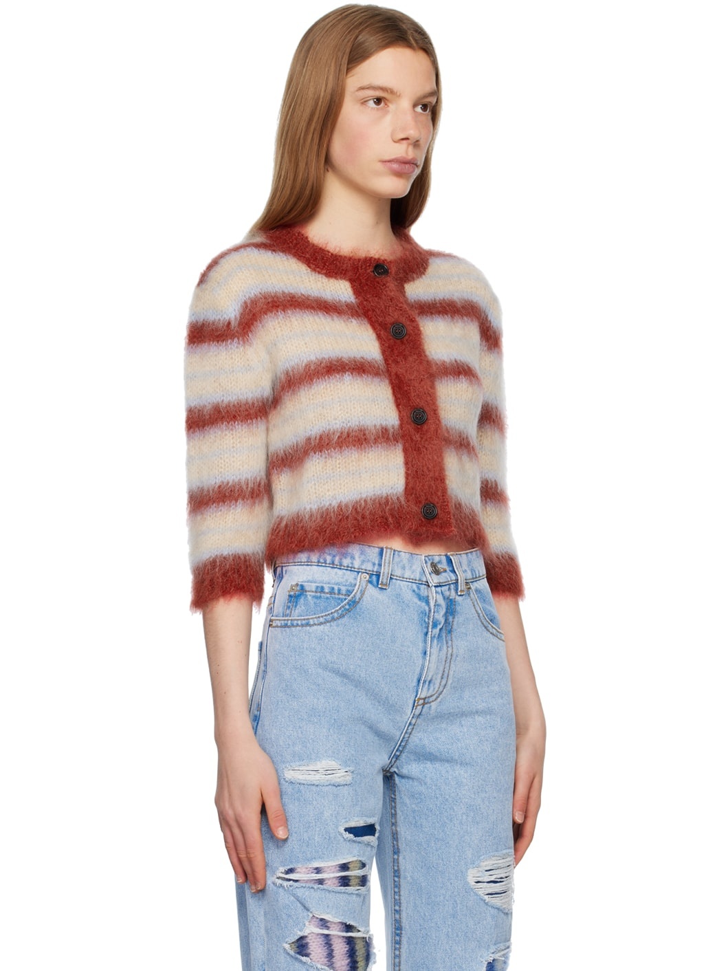 Beige & Red Striped Cardigan - 2