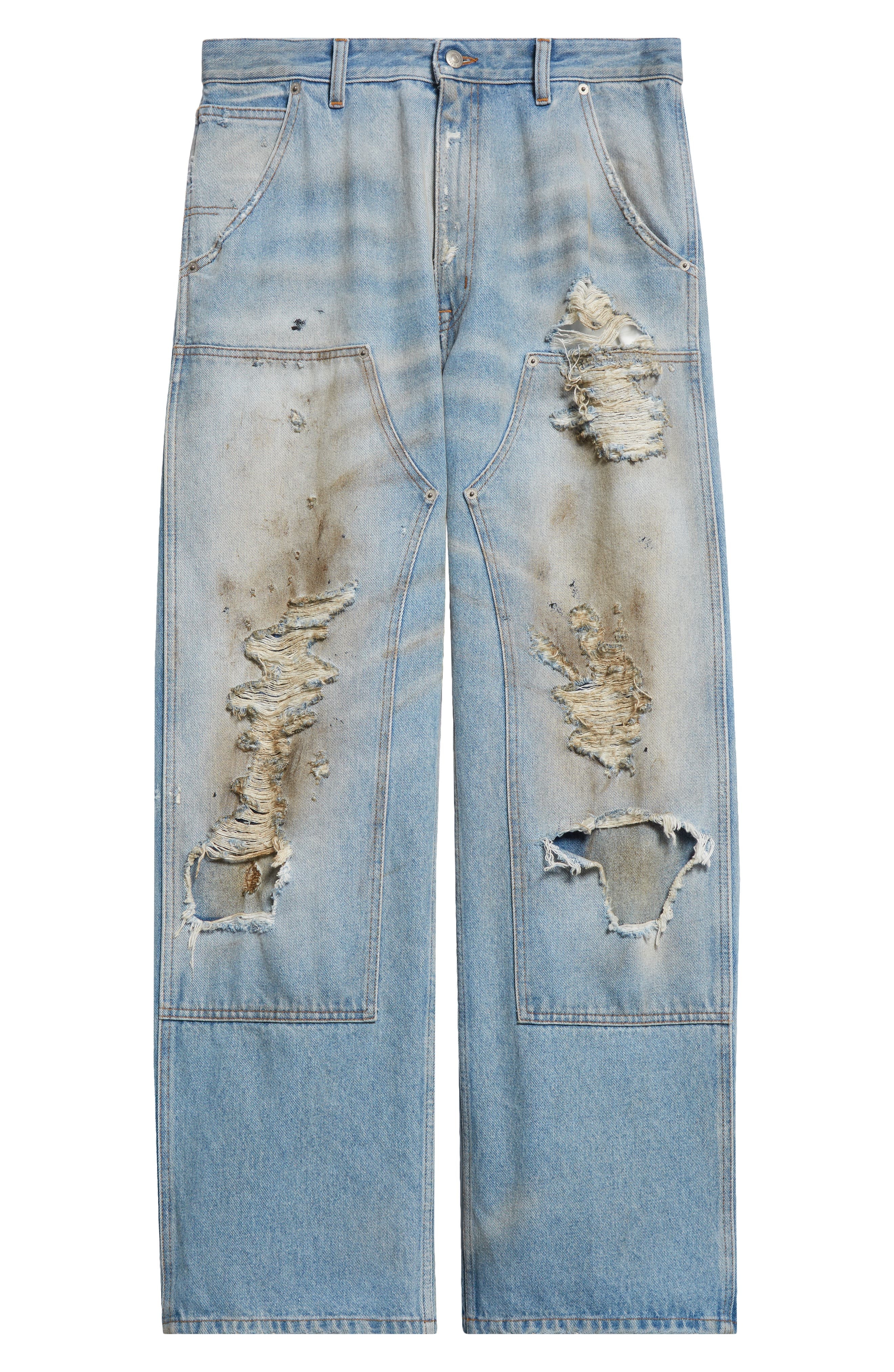 MM6 Maison Margiela Rip & Repair Straight Leg Jeans in Medium Blue at Nordstrom - 6