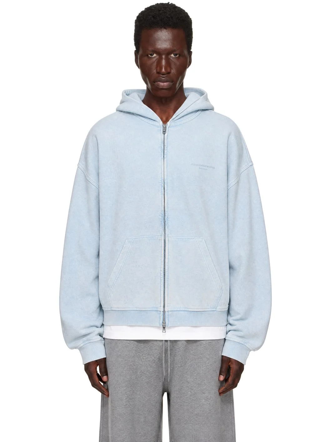 Blue Crystal Hotfix Oversized Zip-Up Hoodie - 1