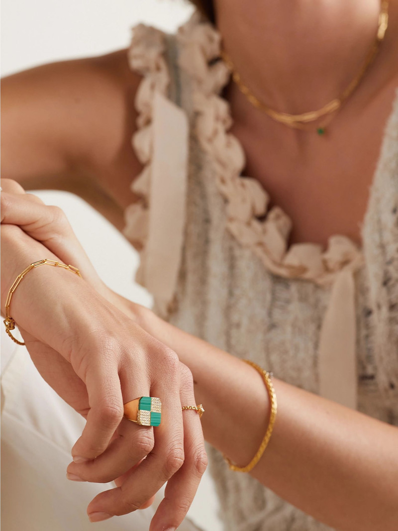 Yvonne Léon 9-karat gold malachite, and diamond ring Gold outlook