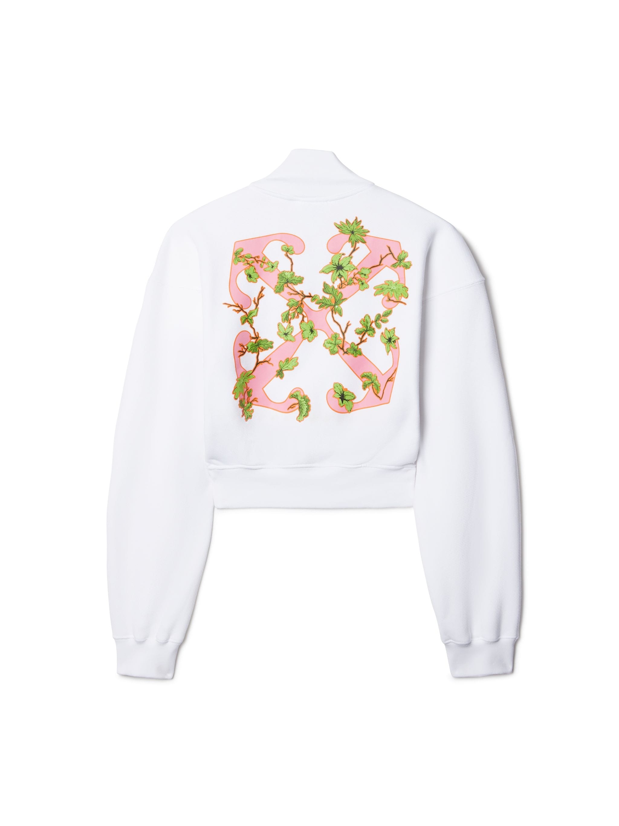 White Ramage Flower Arrow Zip Crewnek - 2