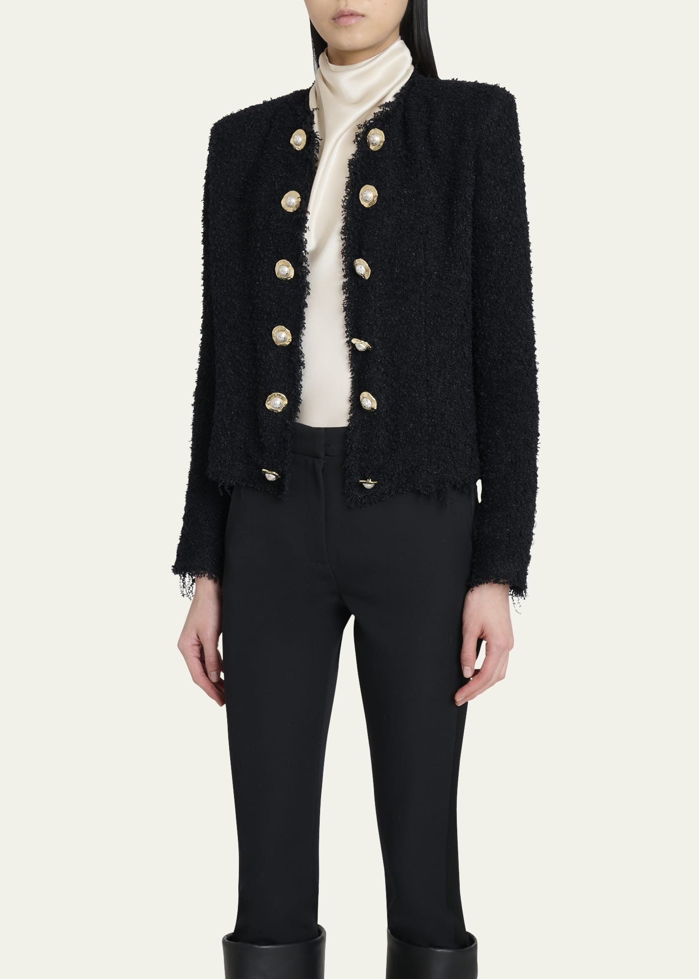 Two-Tone Button Tweed Spencer Jacket - 4