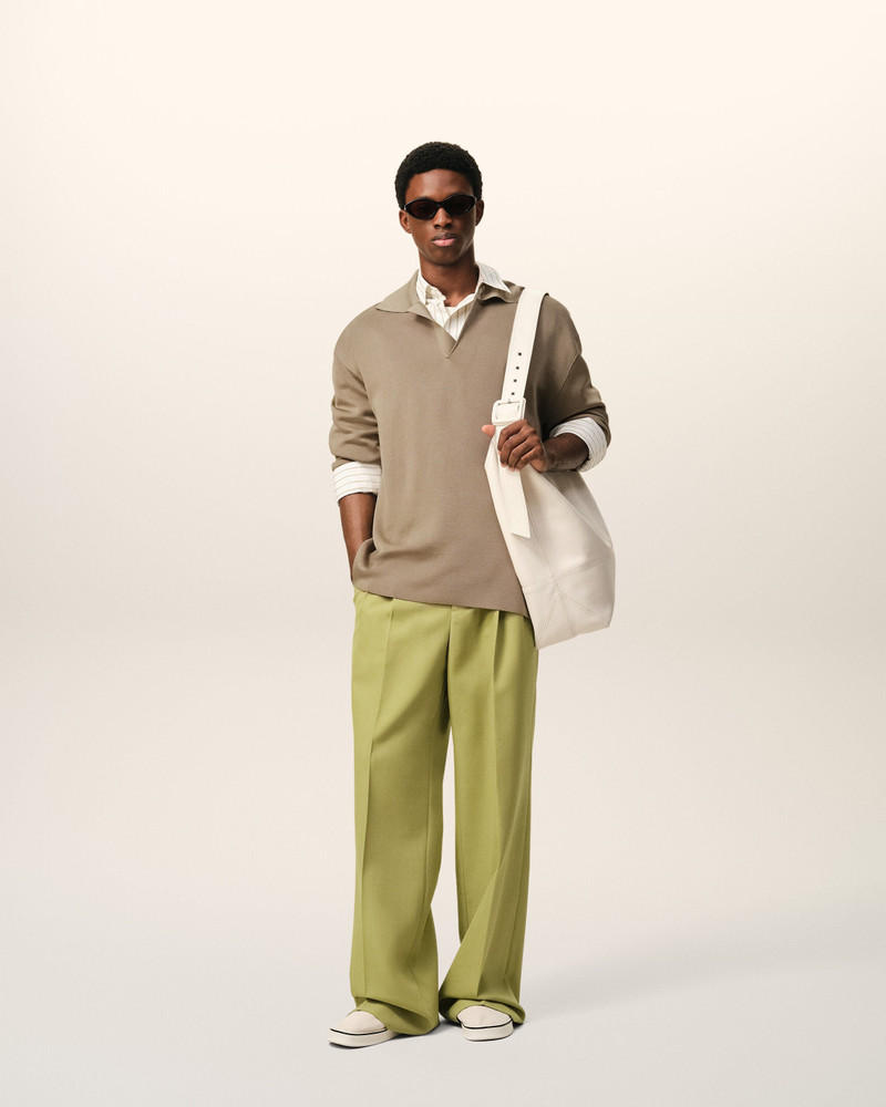 AMI Paris GREEN NEW WOOL LOW WAIST WIDE TROUSERS outlook