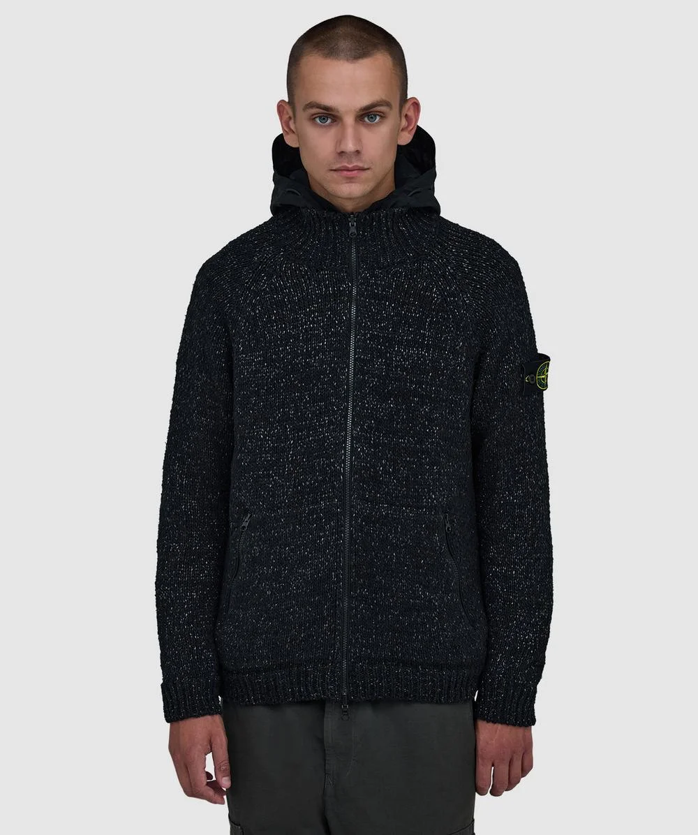 Brushed cotton with nylon raffia reversible hoodie - 1