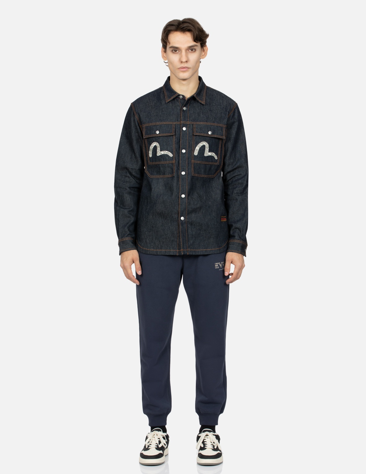 CLOUD-PATTERN SEAGULL EMBROIDERY REGULAR FIT DENIM WORK SHIRT - 5