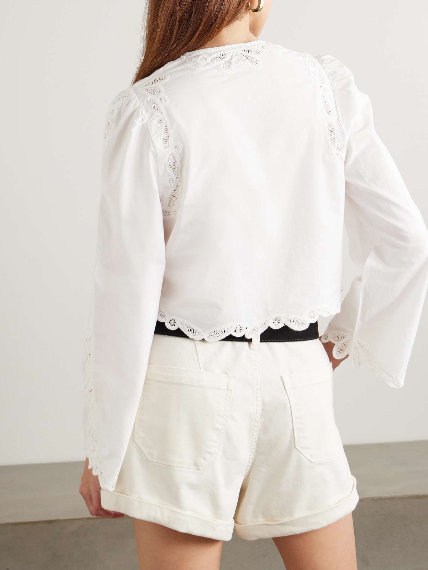 Elke scalloped embroidered cotton-voile top White - 3