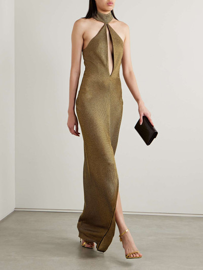 TOM FORD Cutout metallic stretch-knit halterneck gown outlook