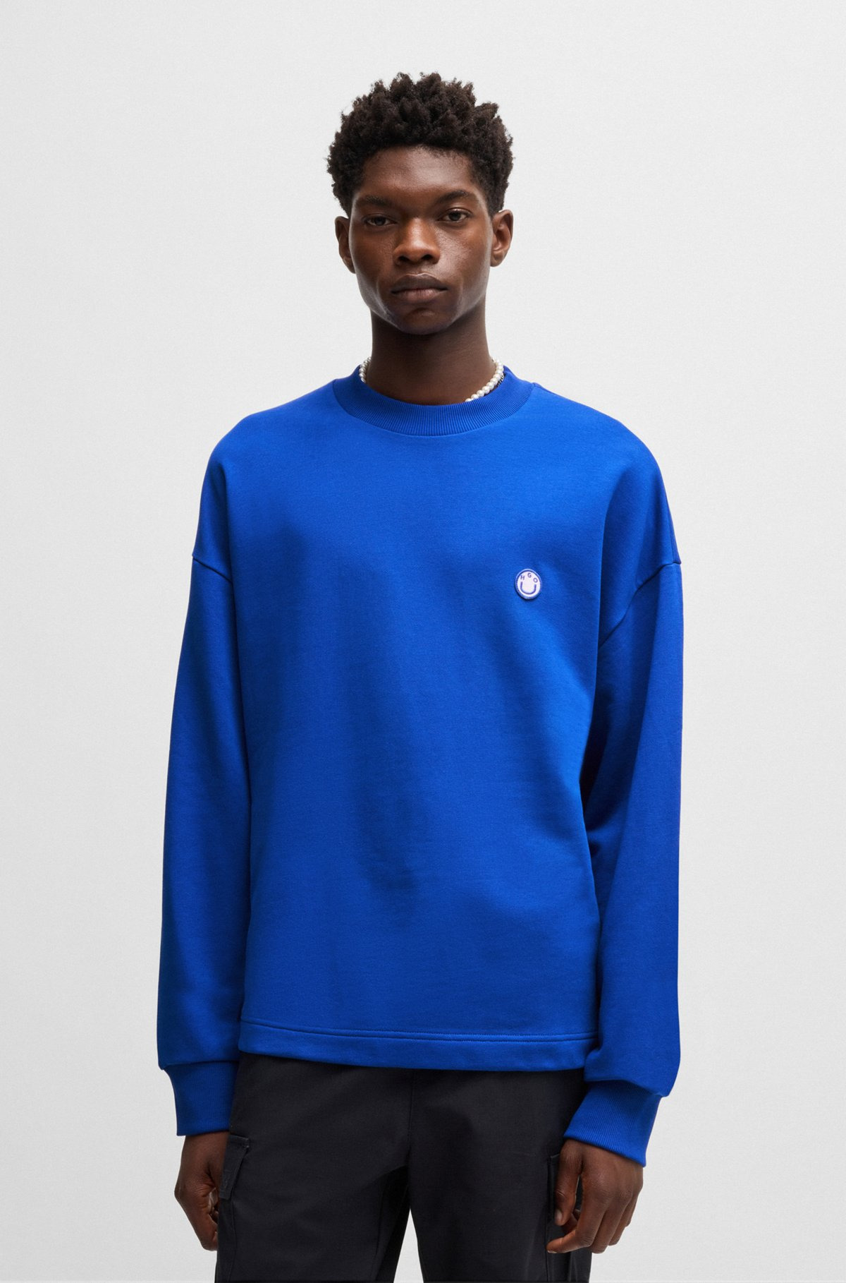 COTTON-TERRY SWEATSHIRT WITH HAPPY HUGO LOGO PATCH - 2