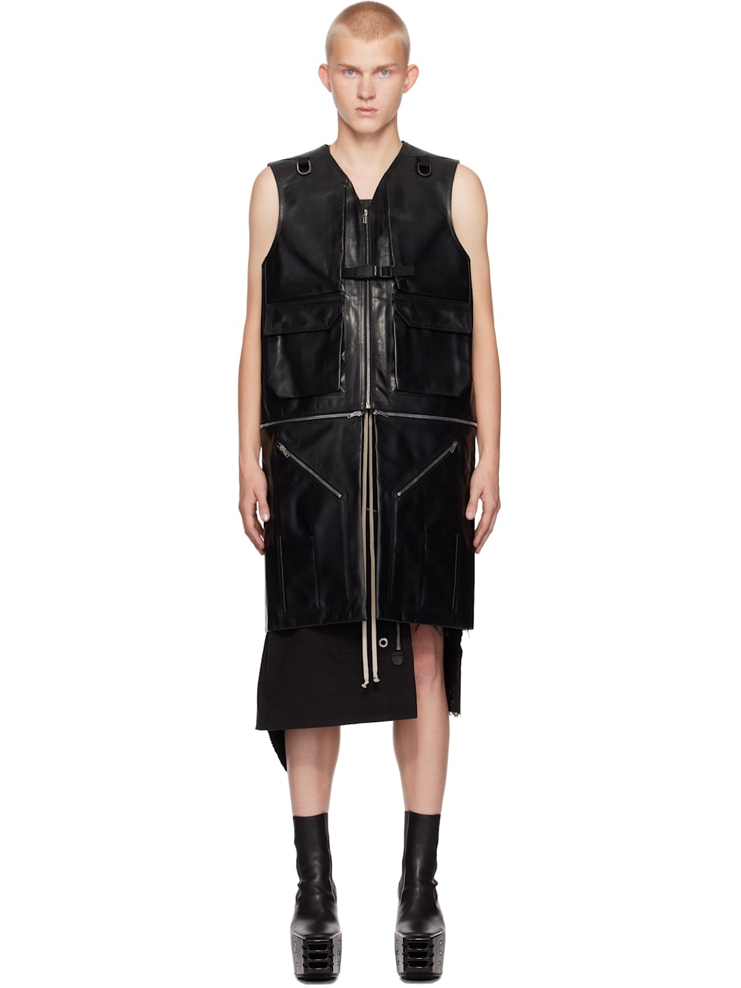Black Porterville Utility Leather Vest - 1