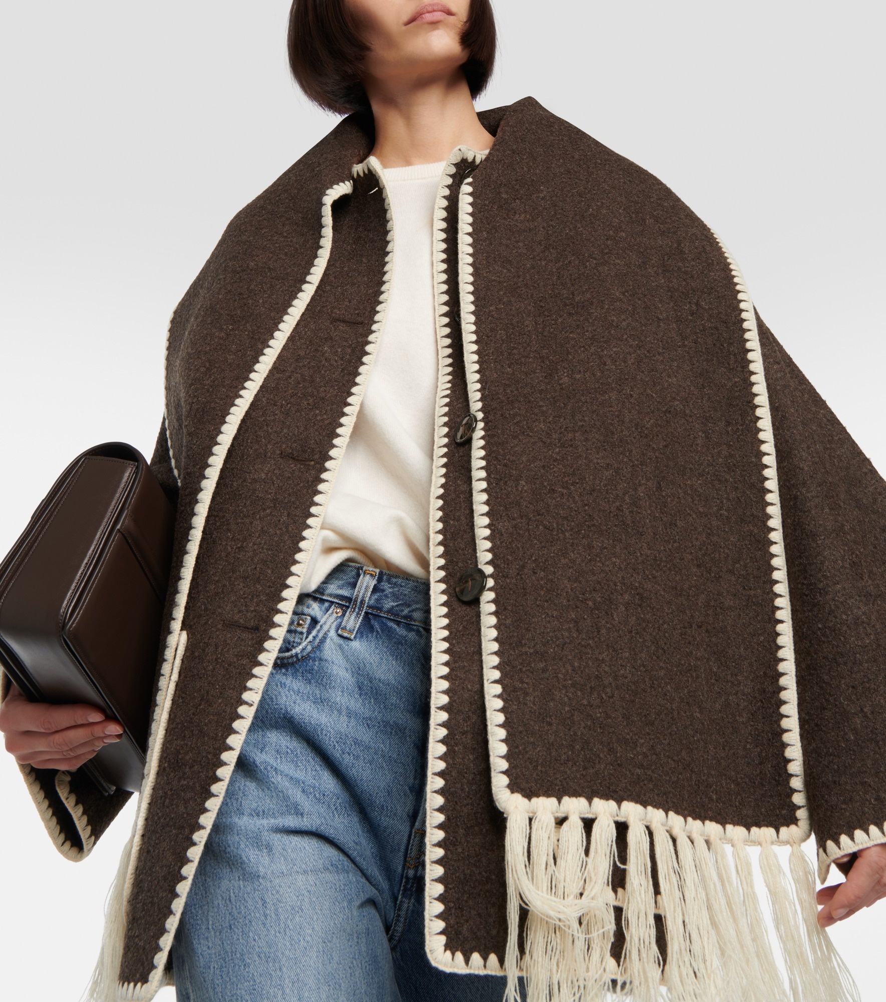 Embroidered wool-blend scarf jacket - 4