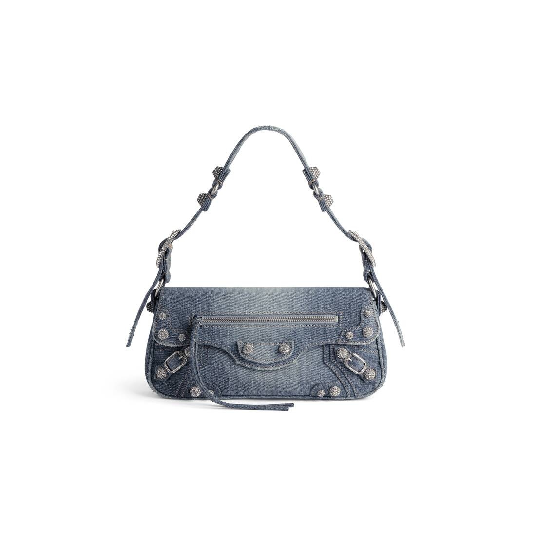 Women's Le Cagole Small Sling Bag Denim With Rhinestones in Blue - 1