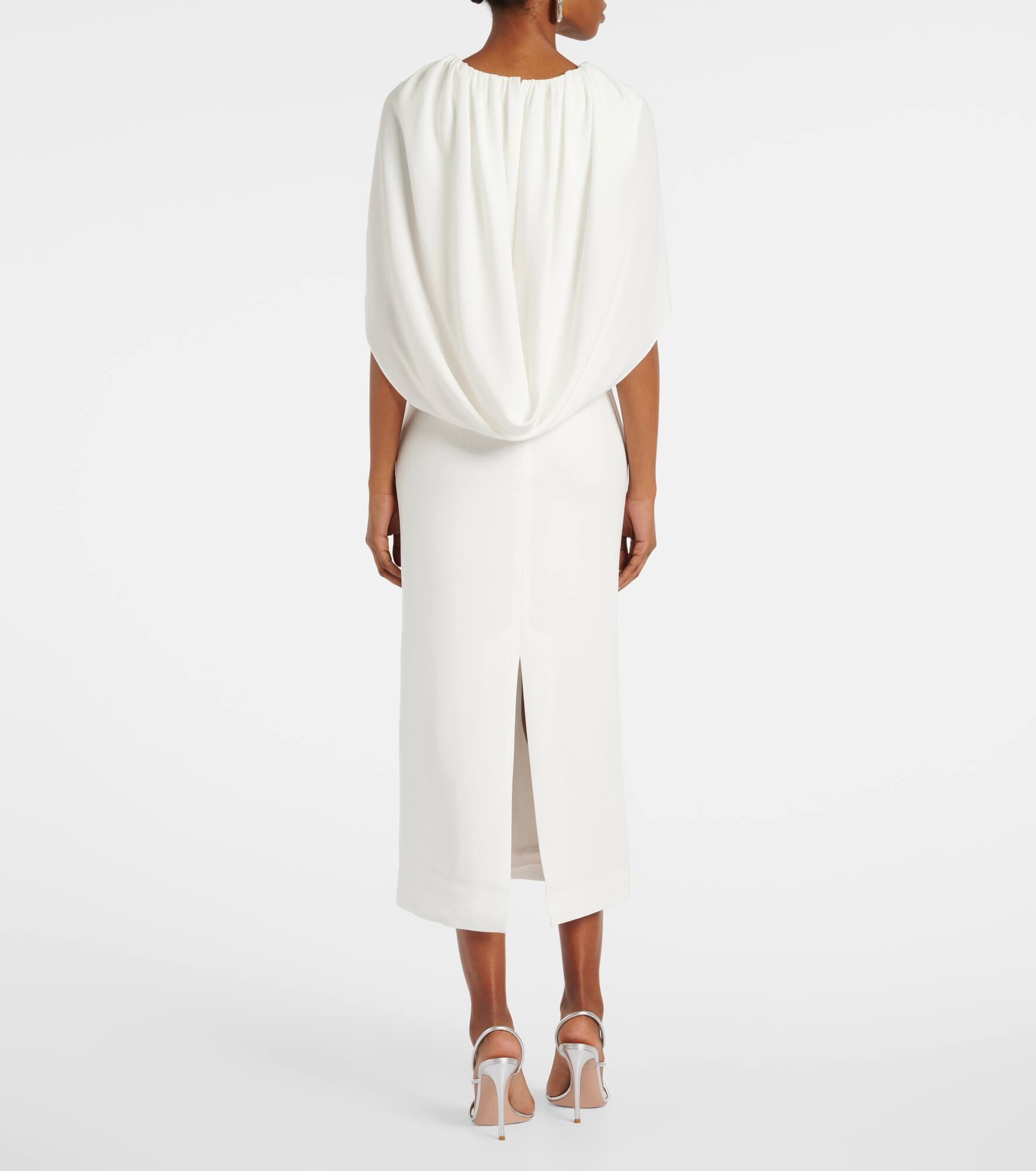 Caped satin crêpe midi dress - 3