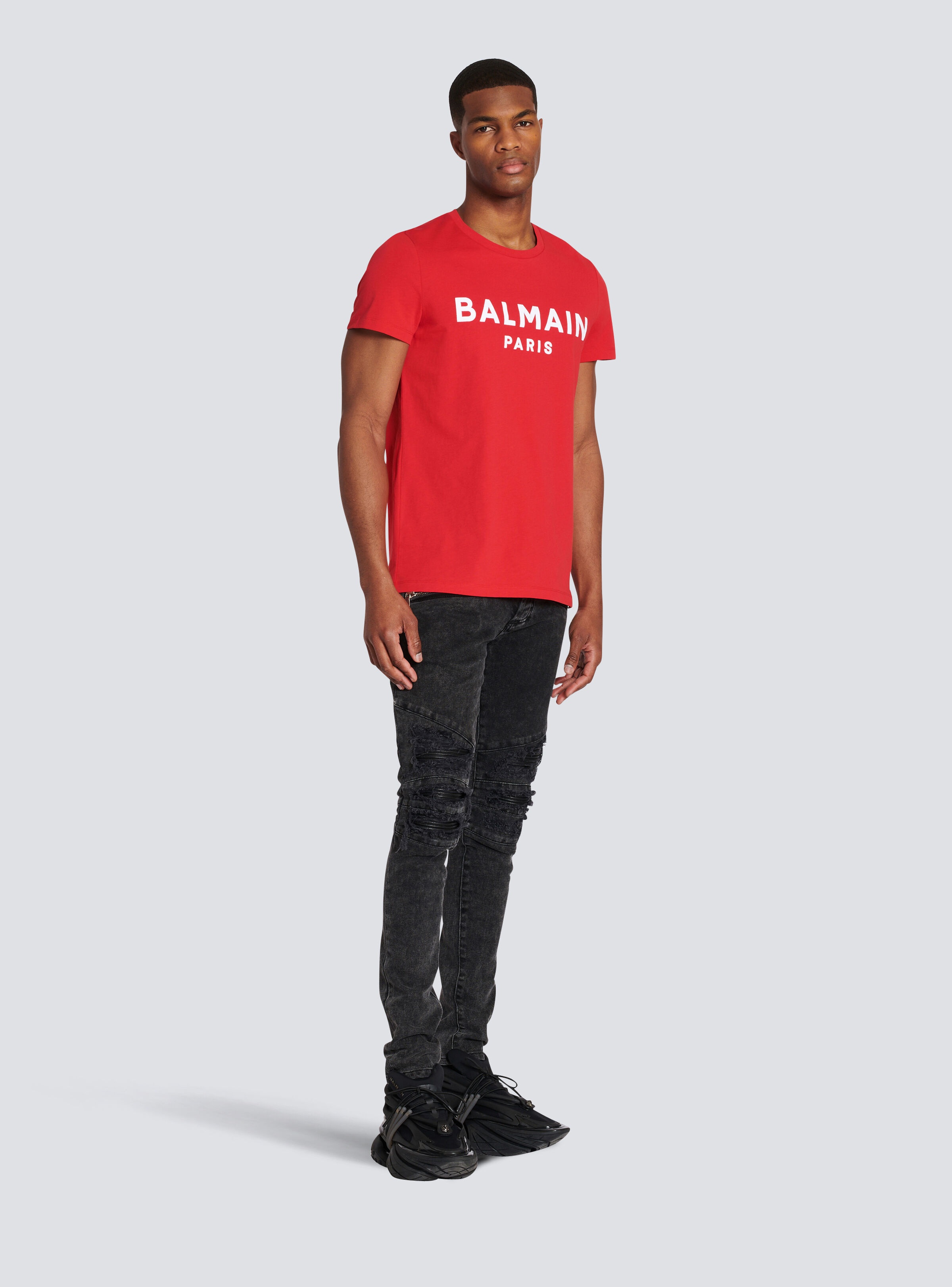 Cotton T-shirt with flocked Balmain medallion - 5