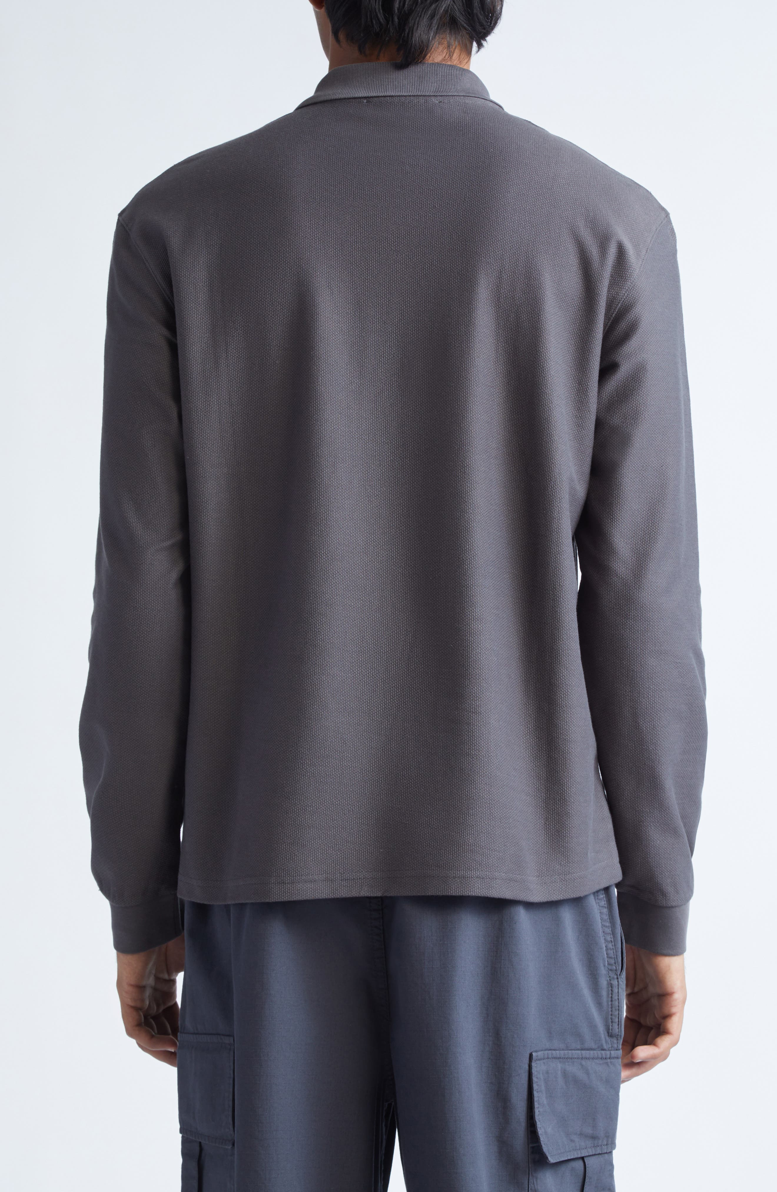 PALMES Long Sleeve Paneled Polo in Charcoal at Nordstrom - 3