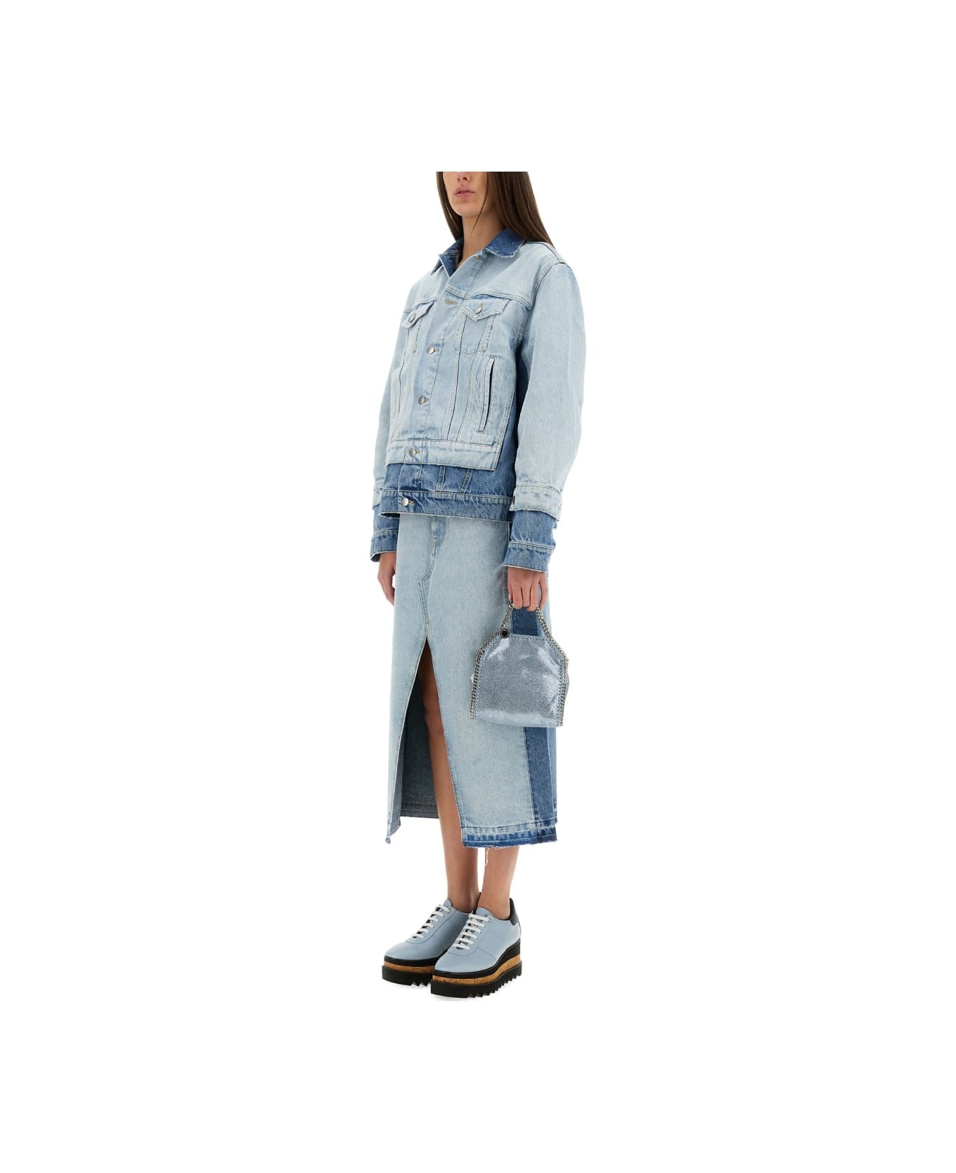 Denim Skirt With Contrasting Panel - 2