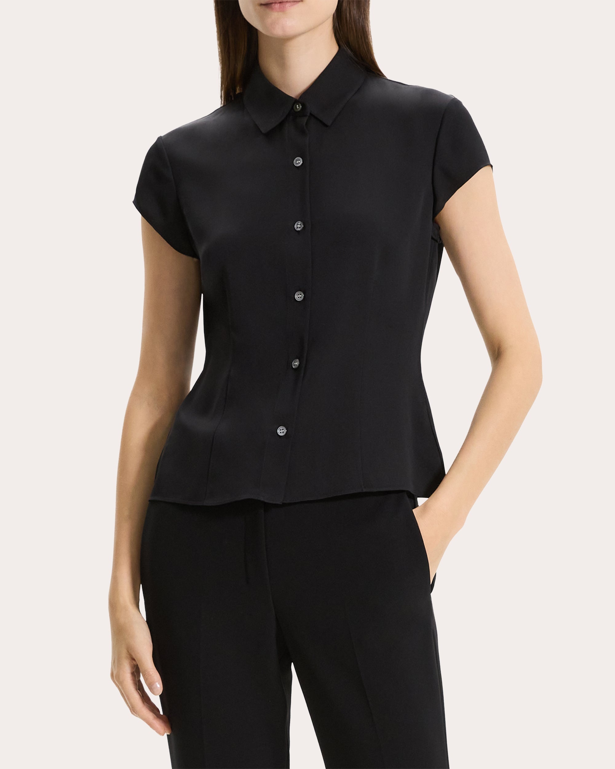 Silk Cap-Sleeve Shirt - 2
