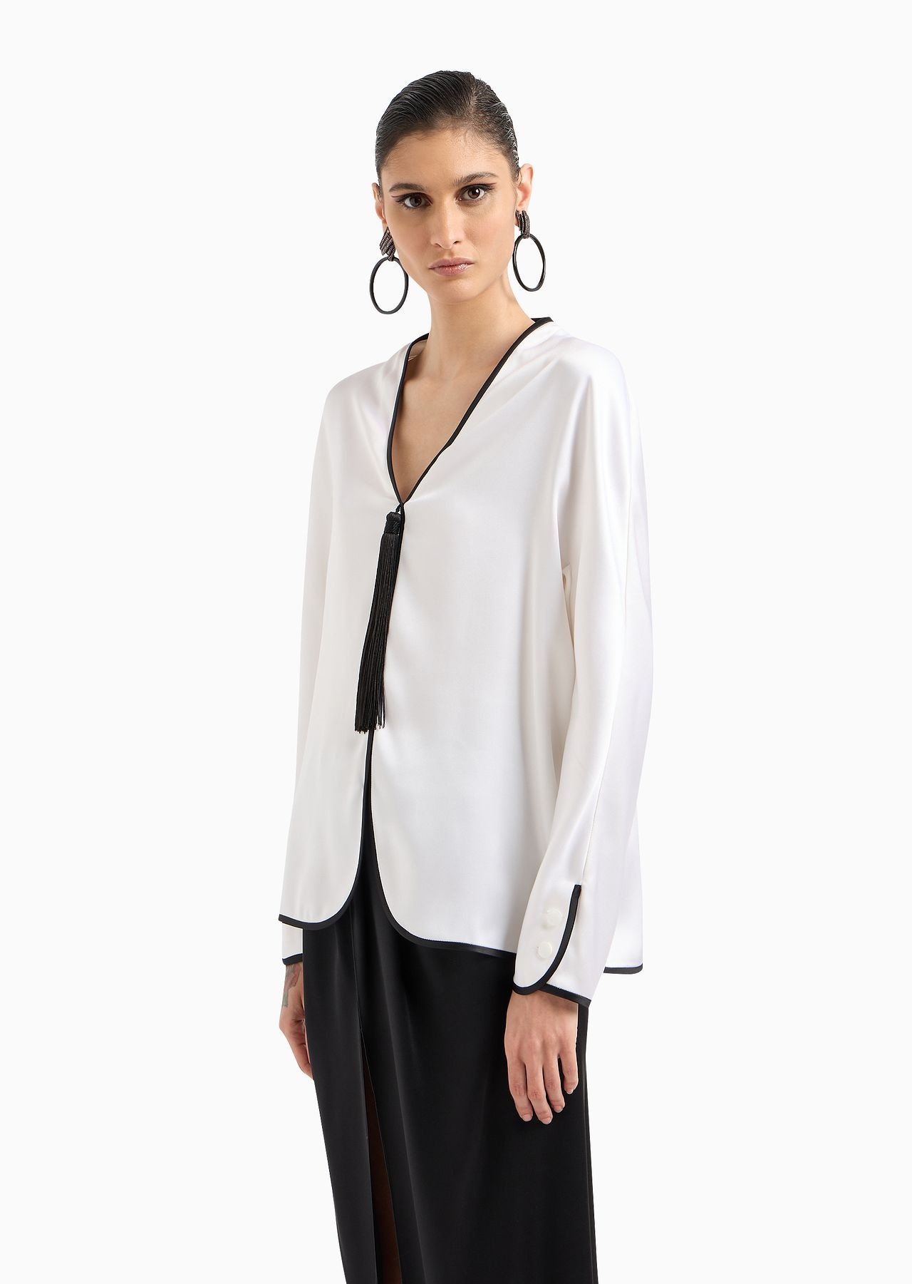 Draped shirt with zip in double-sided silk satin - 2