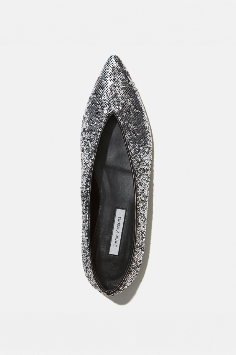 Emme Parsons POINTY V-FLAT IN SILVER MATTE PAILLETTES — ARCHIVE SAMPLE; FINAL SALE outlook