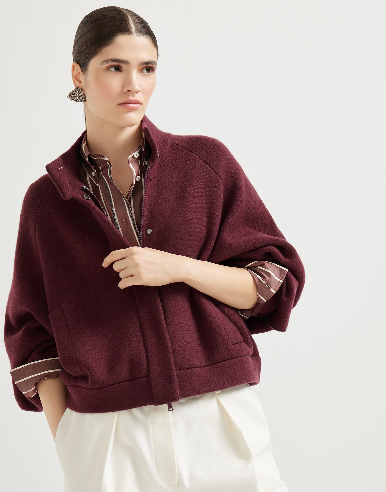 Cashmere double knit outerwear jacket with shiny detail - 4