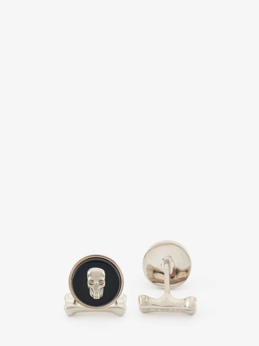 Men's Skull Stone Cufflinks in Black - 2