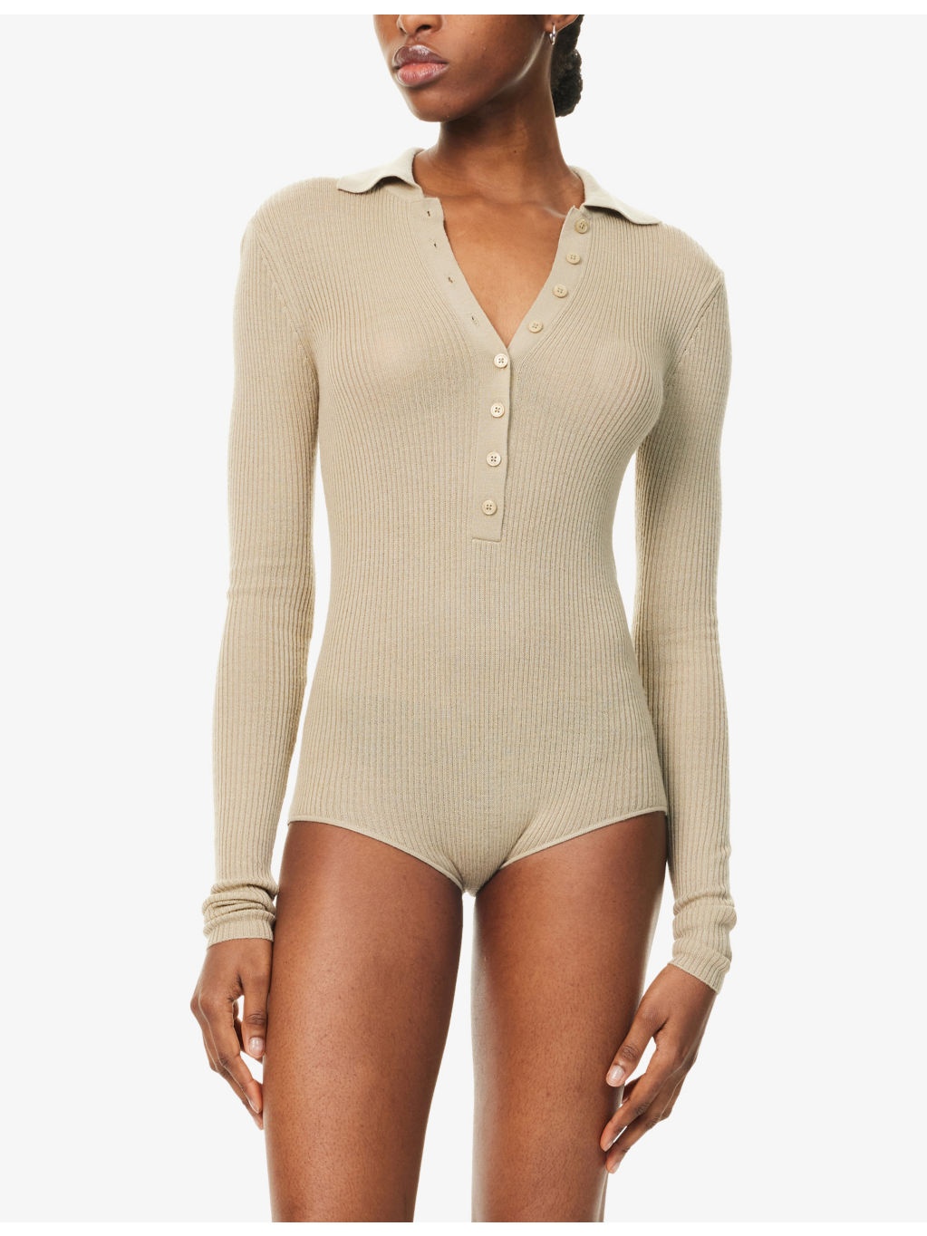 Solana Polo-Collar Wool, Silk and Cashmere-Blend Knit Bodysuit - 3