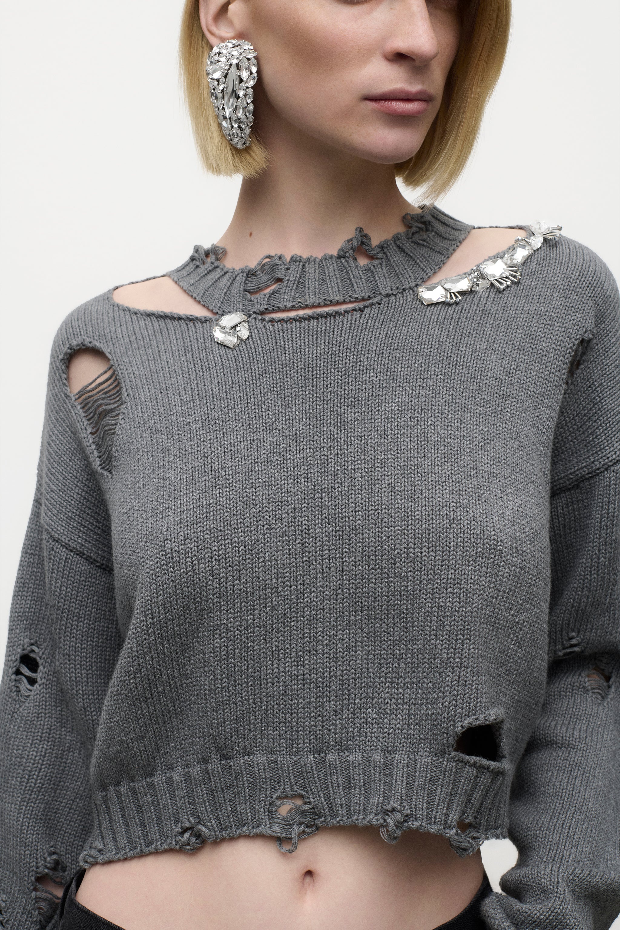 DISTRESSED CRYSTAL CREWNECK SWEATER - 5